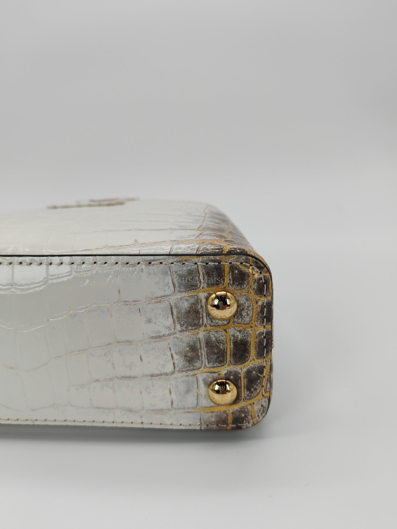Capucines Mini Himalayan Crocodile Leather and Gold Hardware (Microchip) | Purse Maison Luxury Bags Shop