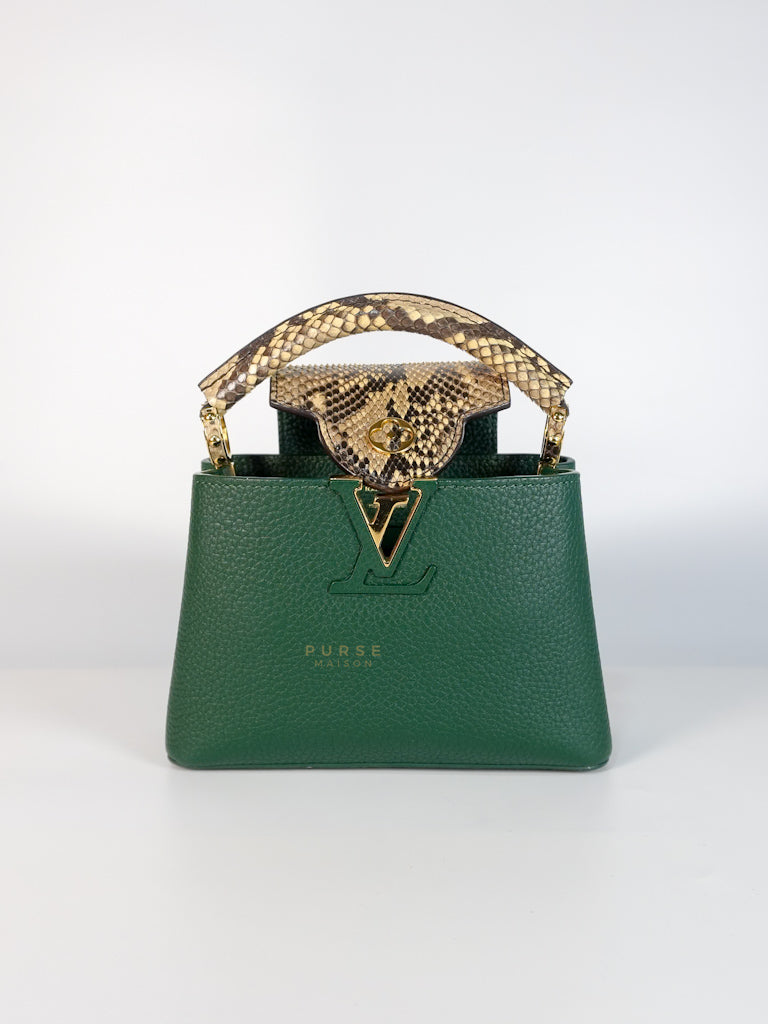 Capucines Mini in Emeraude Green Taurillon Leather Python Skin (Date Code: AH2199) | Purse Maison Luxury Bags Shop