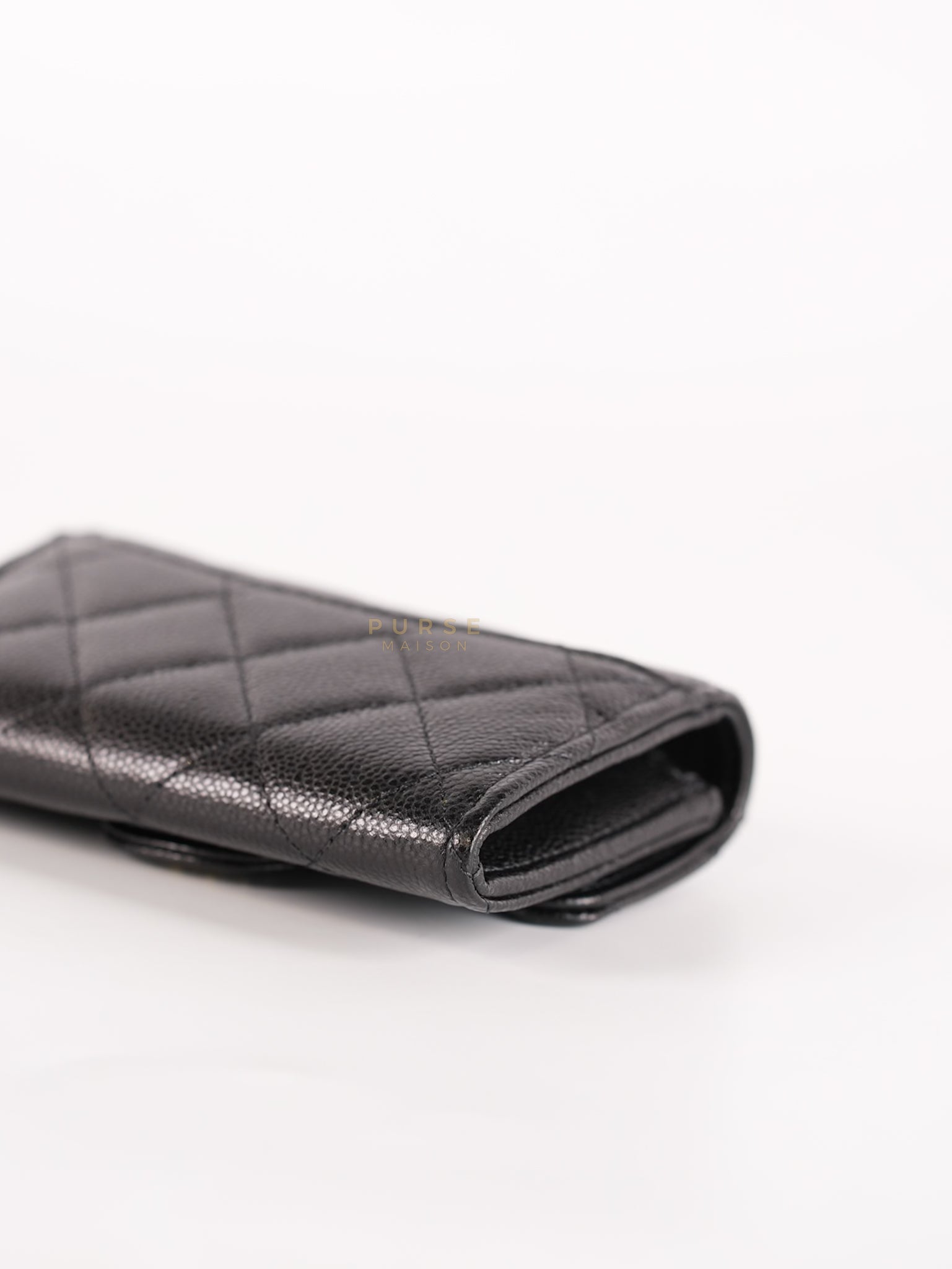 Card Holder In Black Caviar Leather & Light Gold Hardware Microchip | Purse Maison Luxury Bags Shop