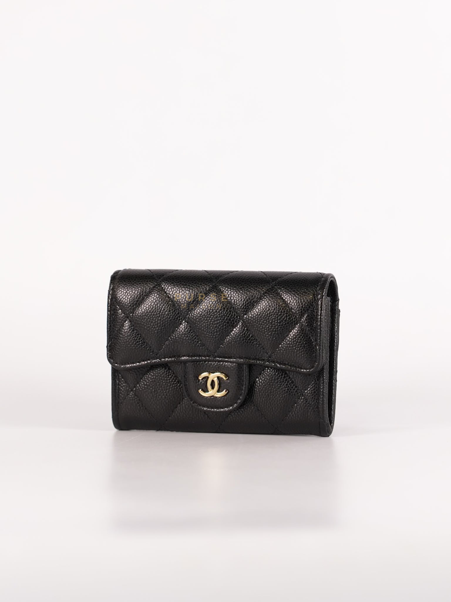 Card Holder In Black Caviar Leather & Light Gold Hardware Microchip | Purse Maison Luxury Bags Shop