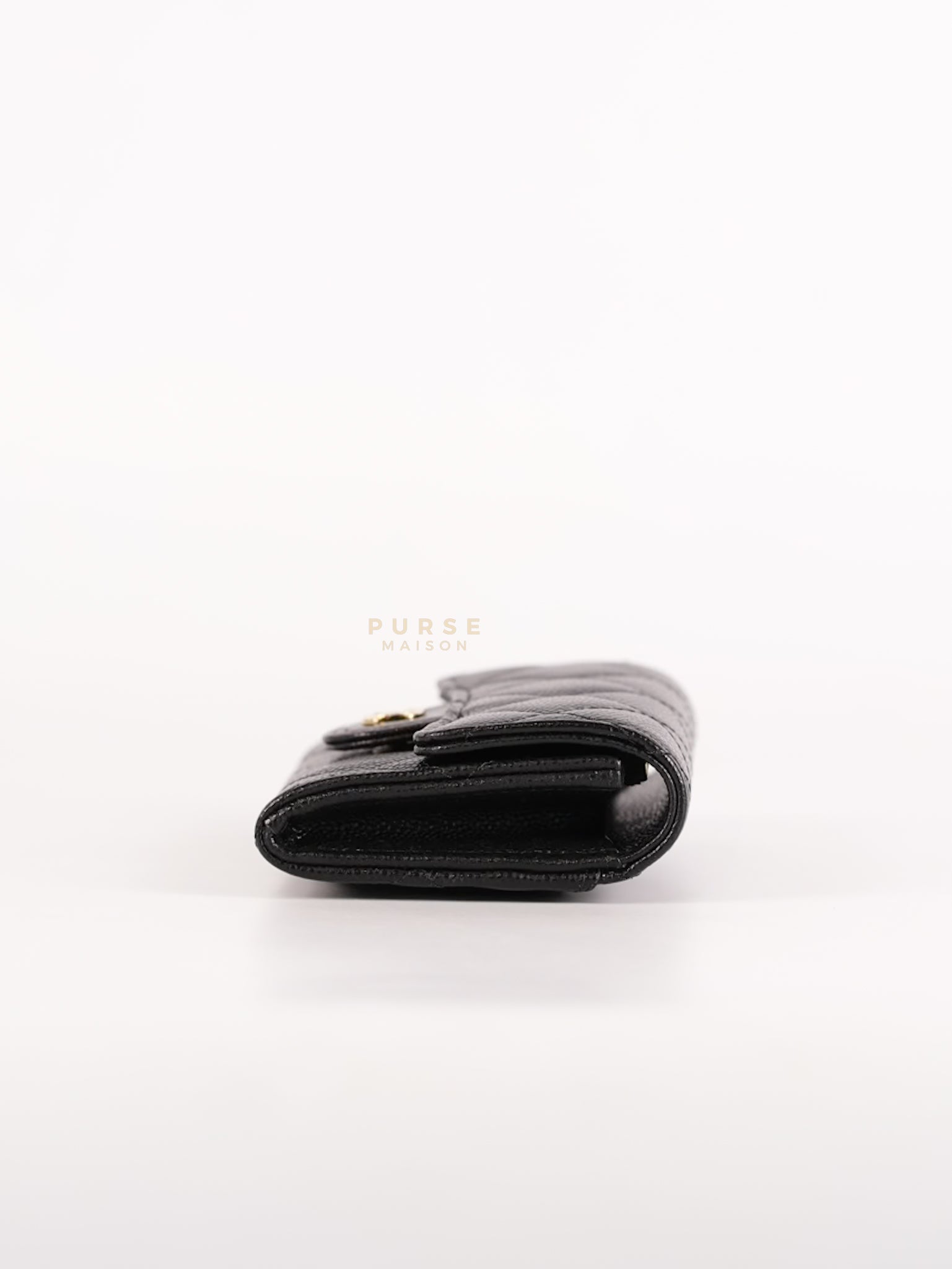 Card Holder In Black Caviar Leather & Light Gold Hardware Microchip | Purse Maison Luxury Bags Shop