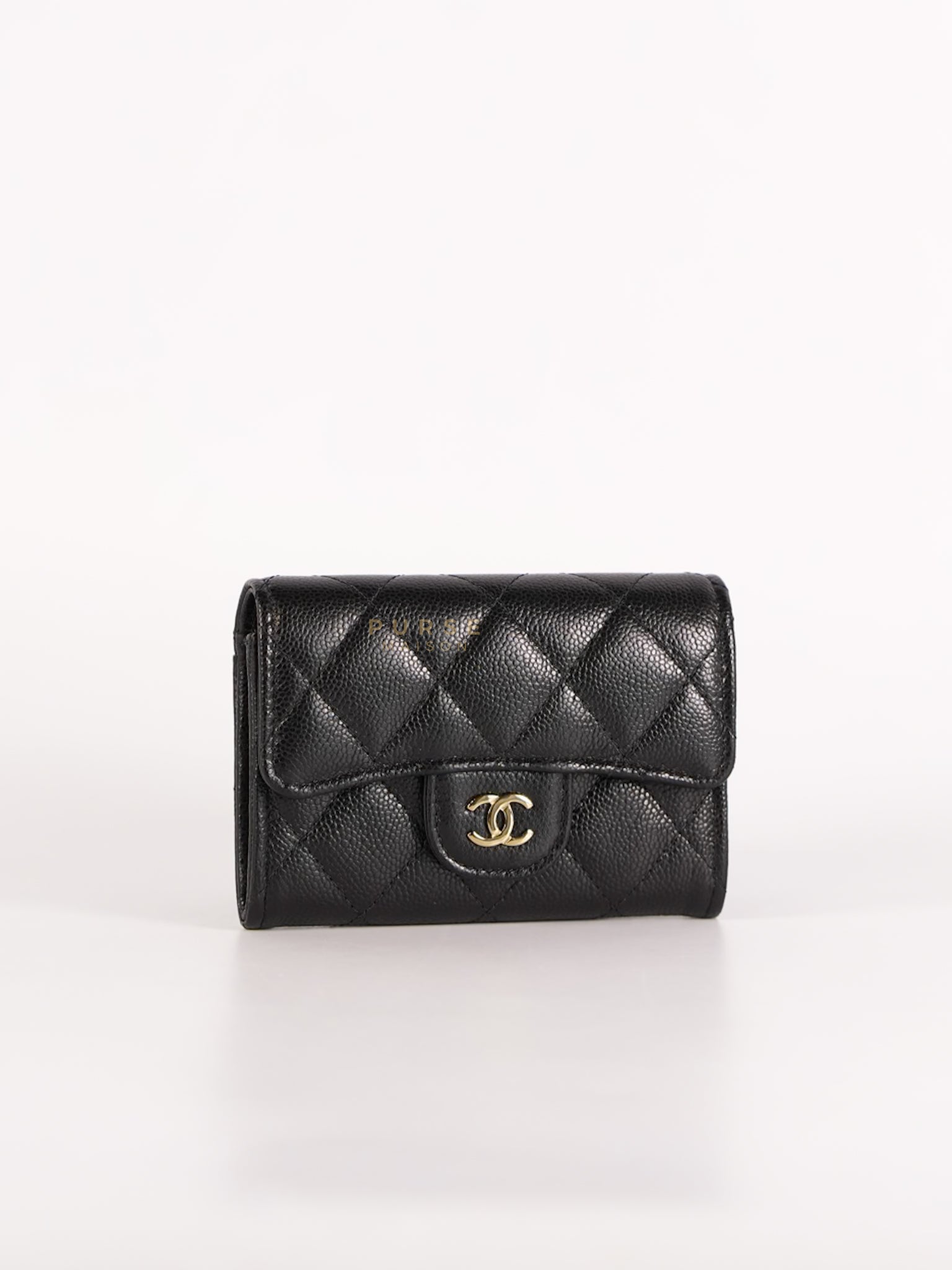 Card Holder In Black Caviar Leather & Light Gold Hardware Microchip | Purse Maison Luxury Bags Shop