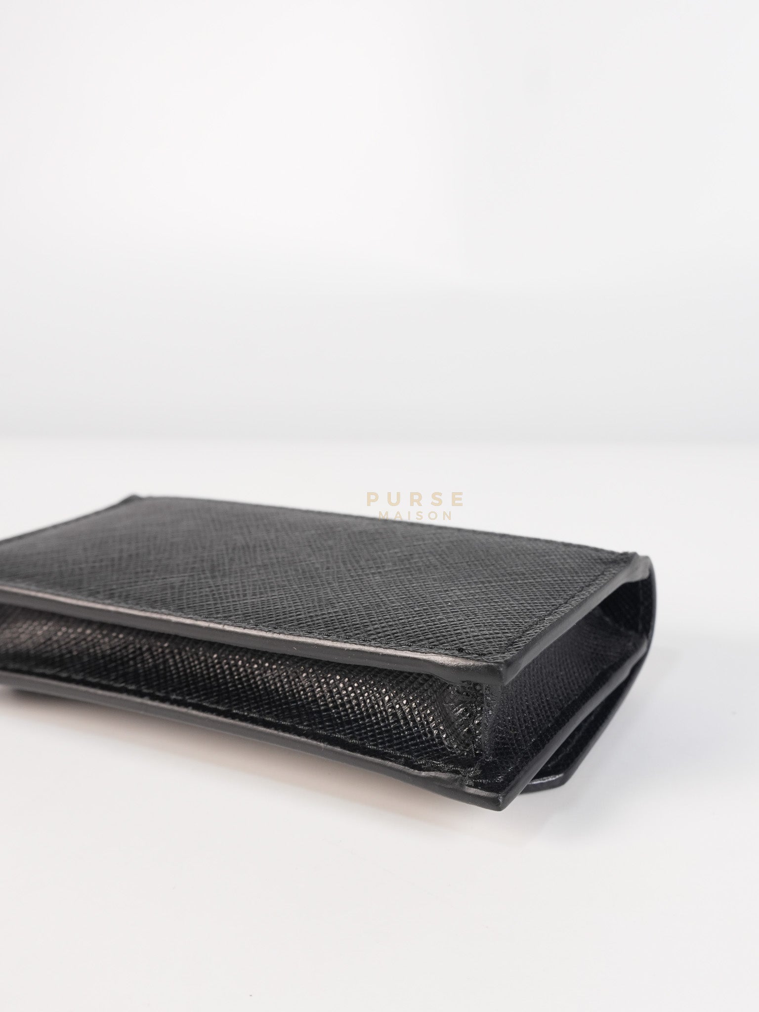 Card Holder in Black Saffiano Leather Silver Hardware | Purse Maison Luxury Bags Shop