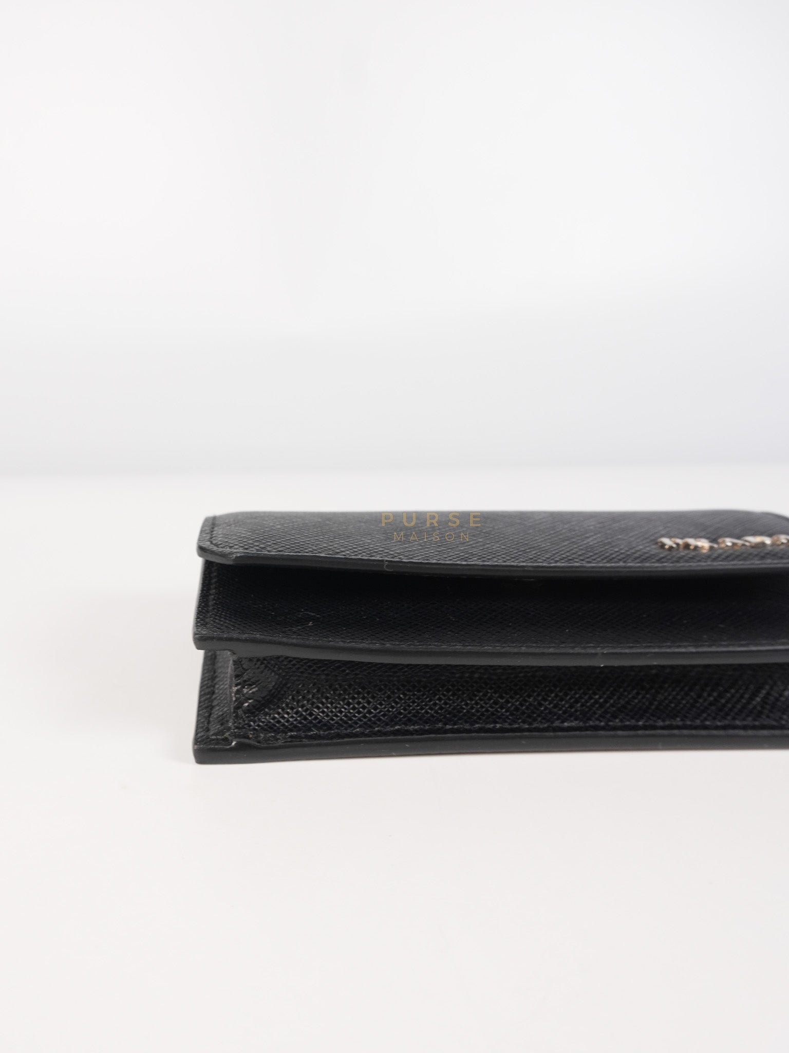 Card Holder in Black Saffiano Leather Silver Hardware | Purse Maison Luxury Bags Shop