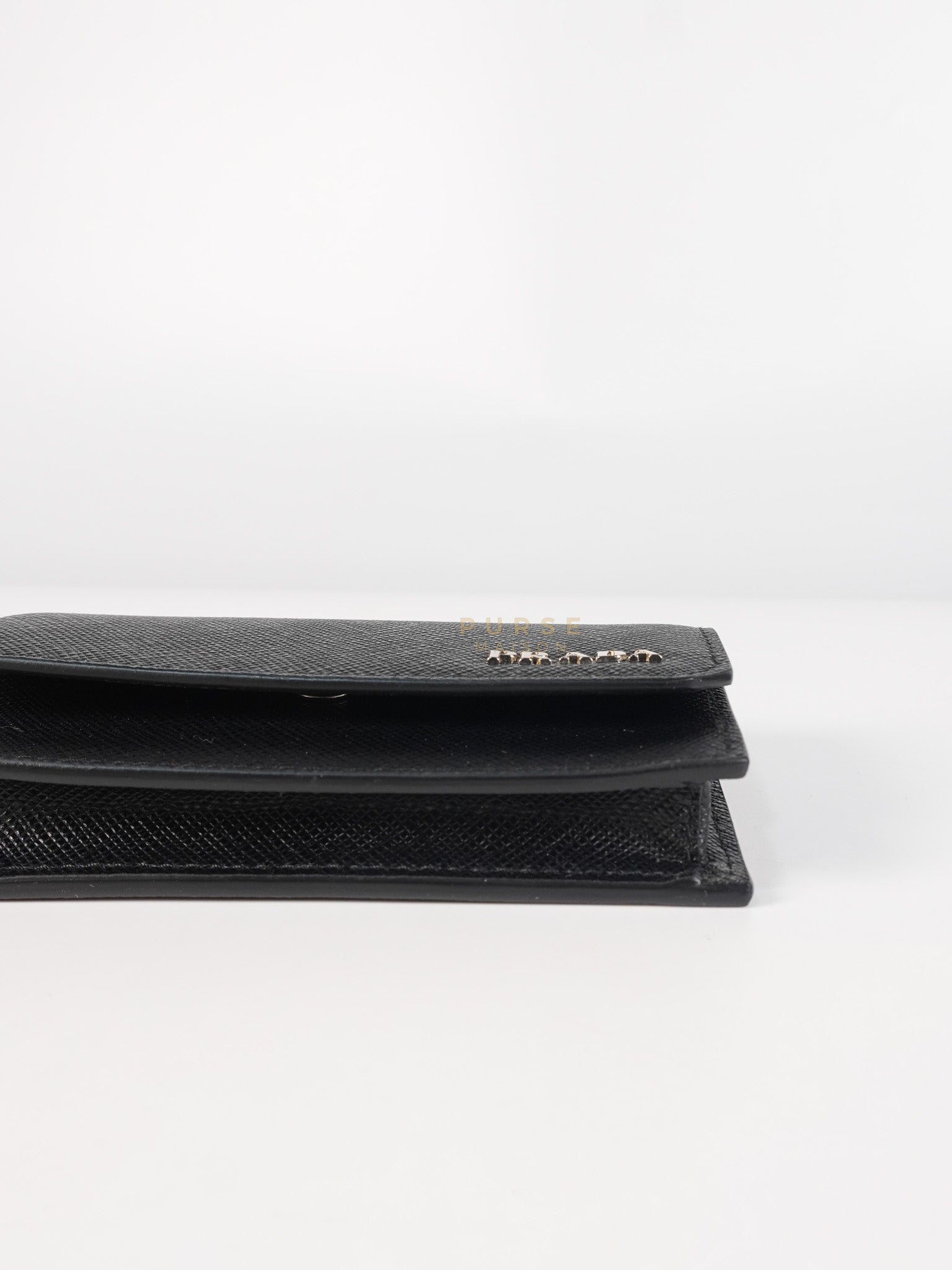 Card Holder in Black Saffiano Leather Silver Hardware | Purse Maison Luxury Bags Shop
