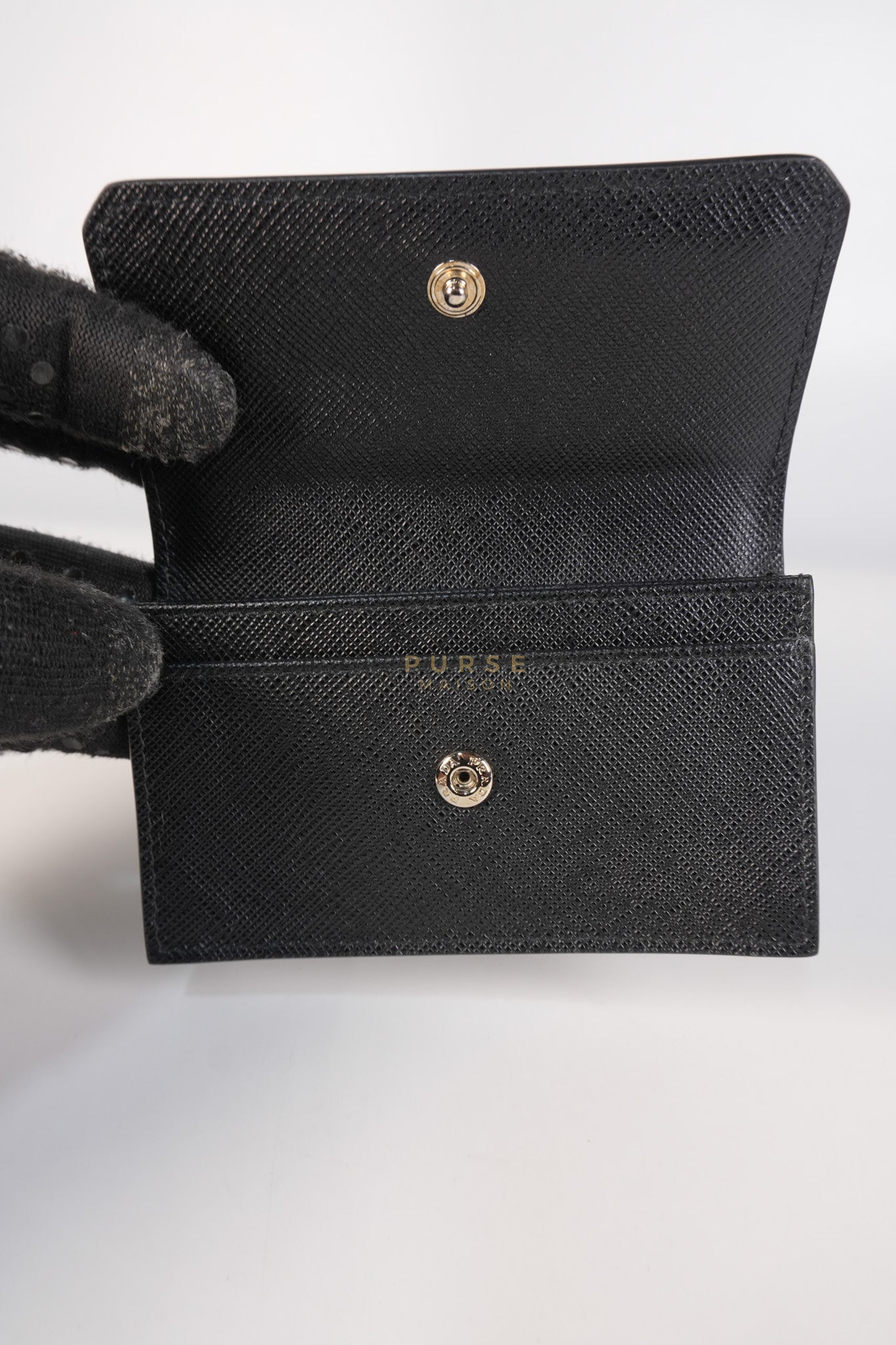 Card Holder in Black Saffiano Leather Silver Hardware | Purse Maison Luxury Bags Shop