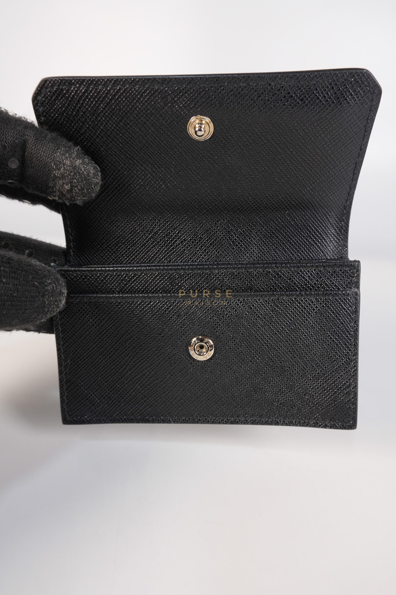 Card Holder in Black Saffiano Leather Silver Hardware | Purse Maison Luxury Bags Shop