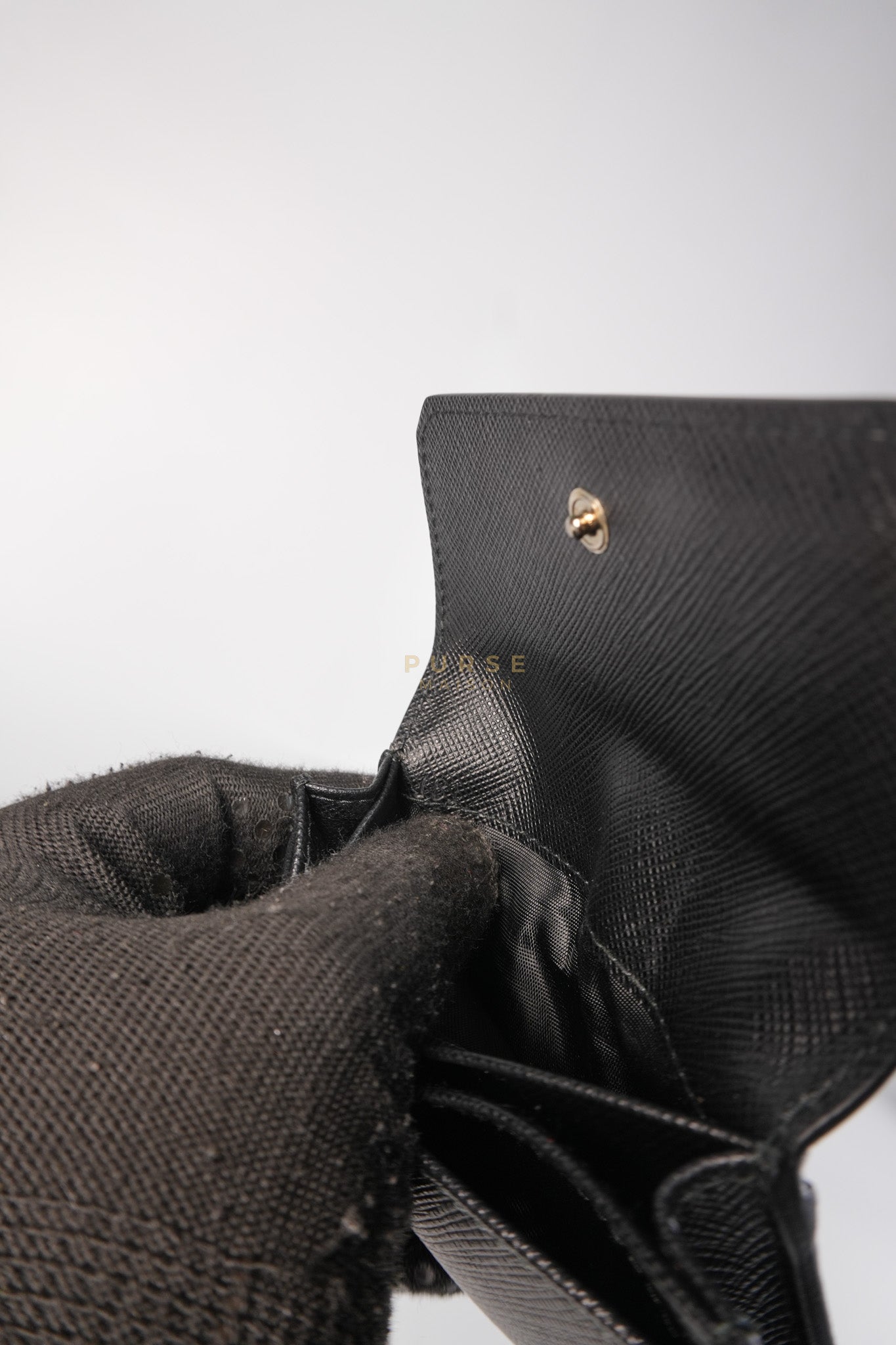 Card Holder in Black Saffiano Leather Silver Hardware | Purse Maison Luxury Bags Shop