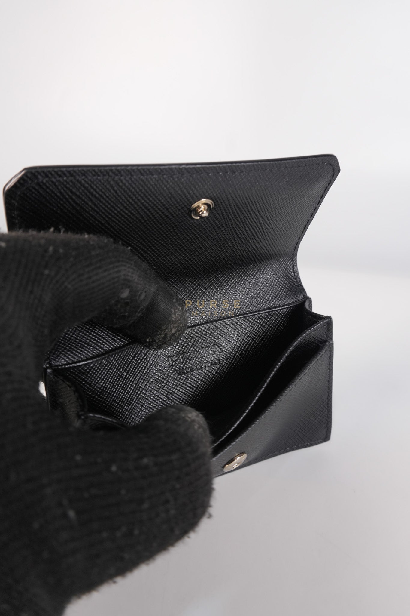 Card Holder in Black Saffiano Leather Silver Hardware | Purse Maison Luxury Bags Shop