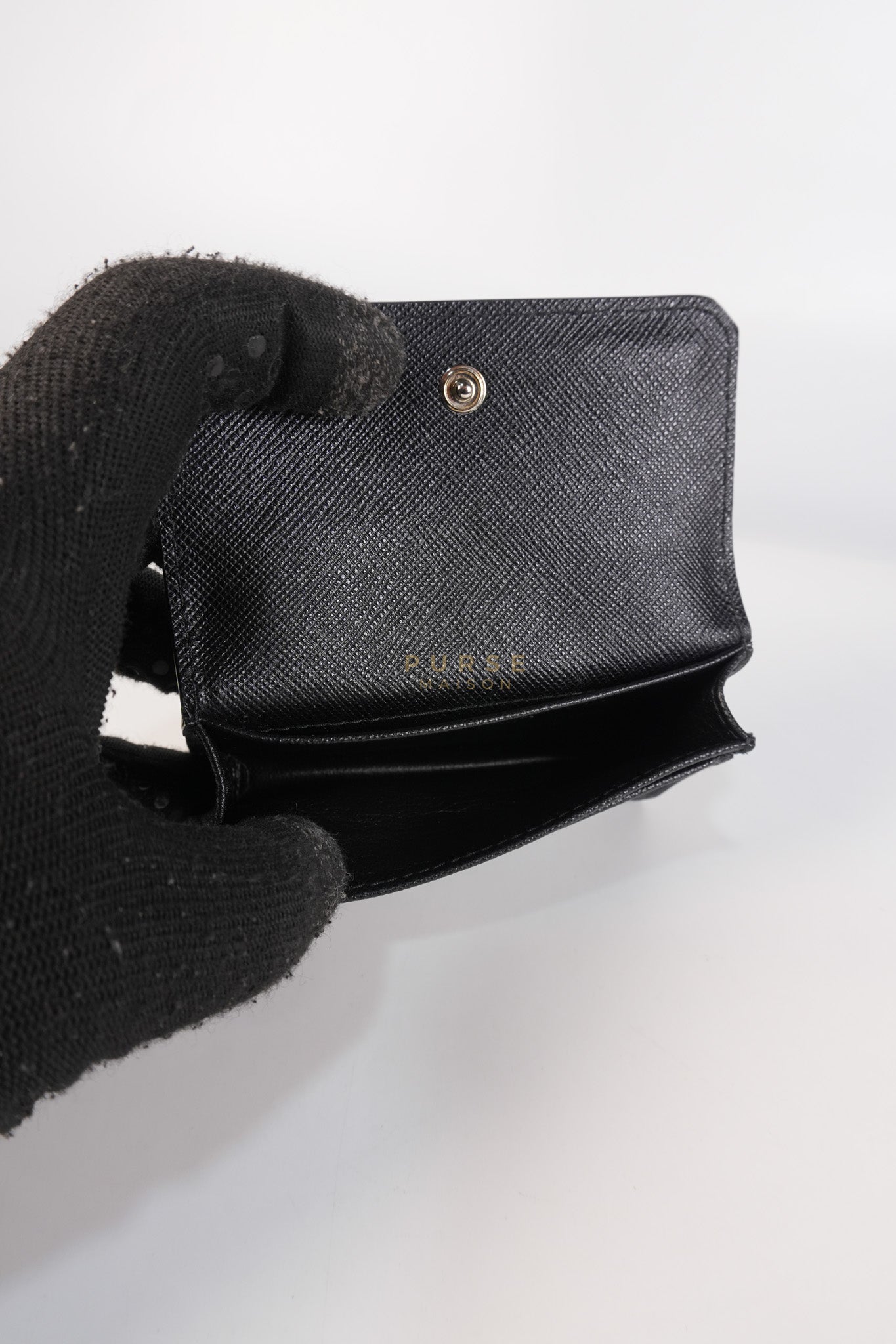 Card Holder in Black Saffiano Leather Silver Hardware | Purse Maison Luxury Bags Shop