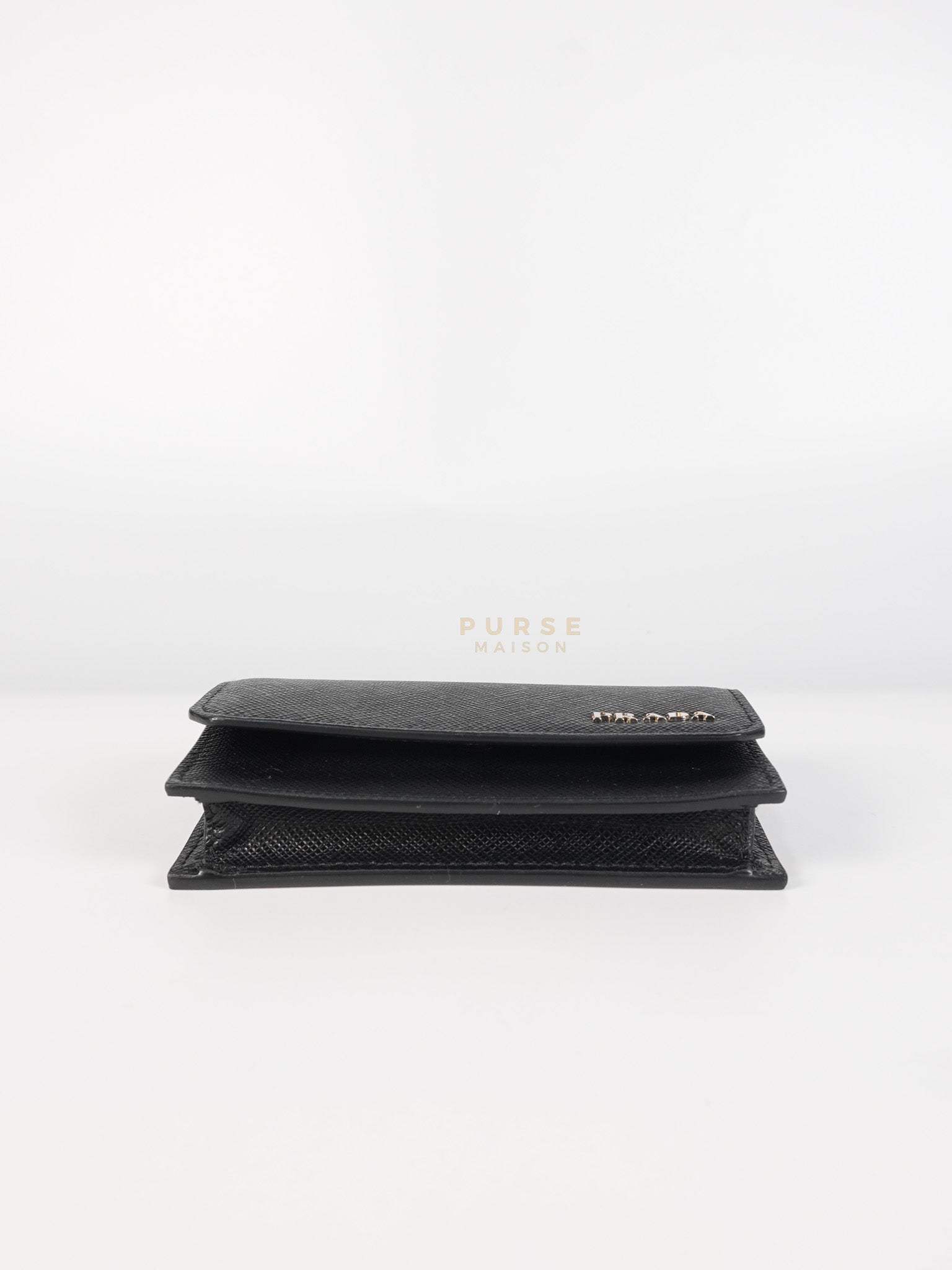 Card Holder in Black Saffiano Leather Silver Hardware | Purse Maison Luxury Bags Shop