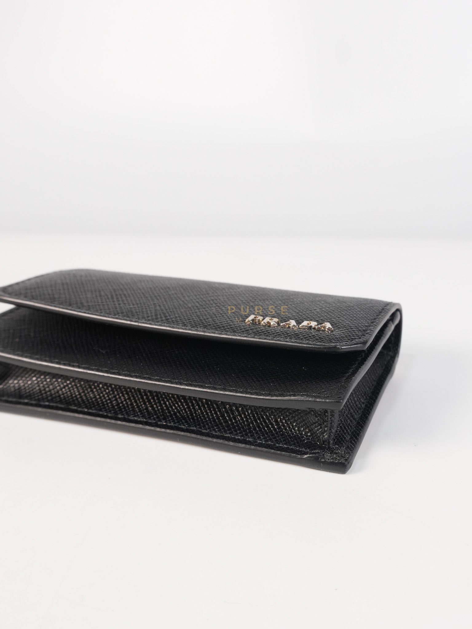 Card Holder in Black Saffiano Leather Silver Hardware | Purse Maison Luxury Bags Shop