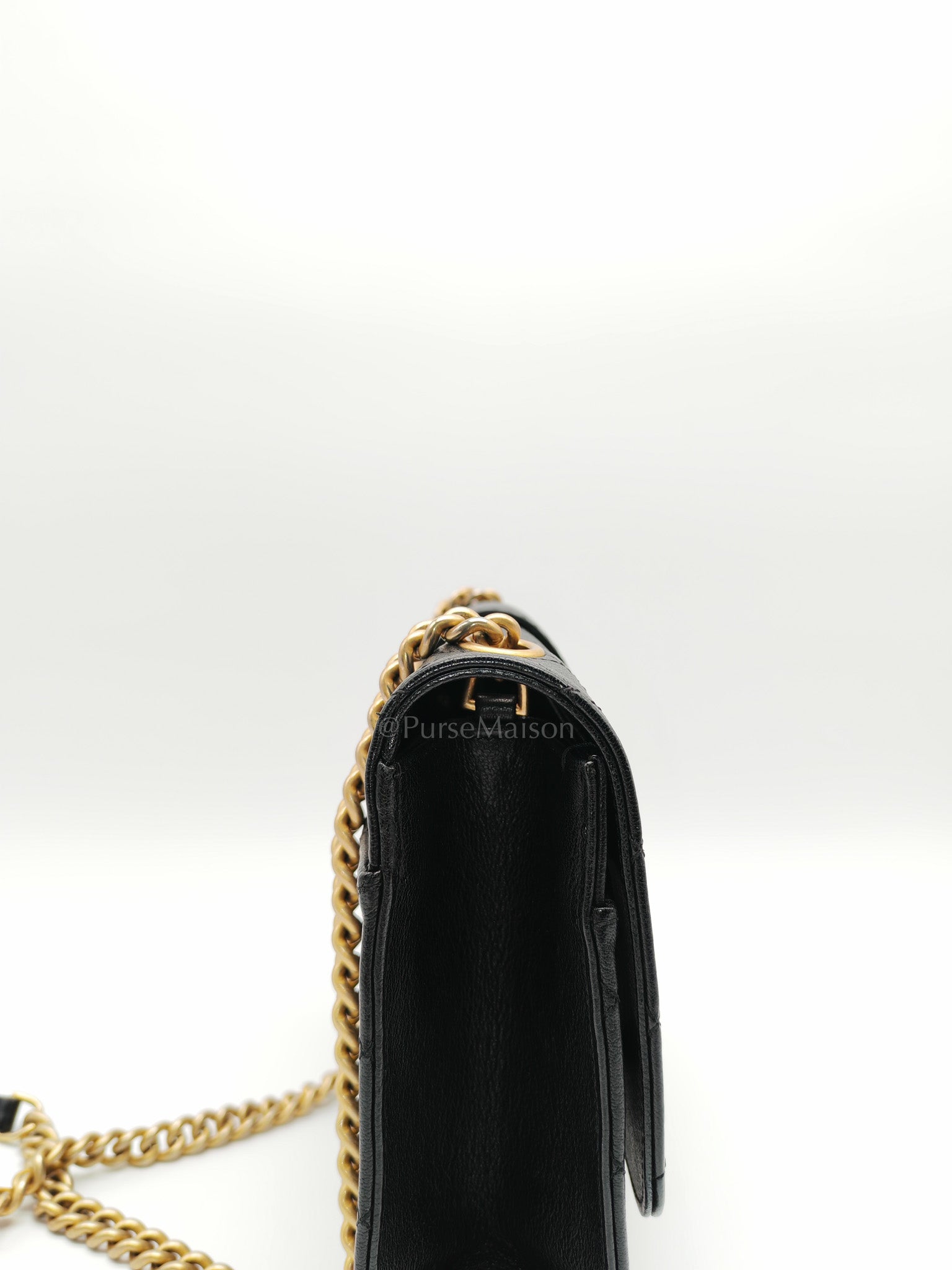 Chanel Front Chain Flap Bag in Black Quilted Calfskin Leather & Aged Gold Hardware Series 24