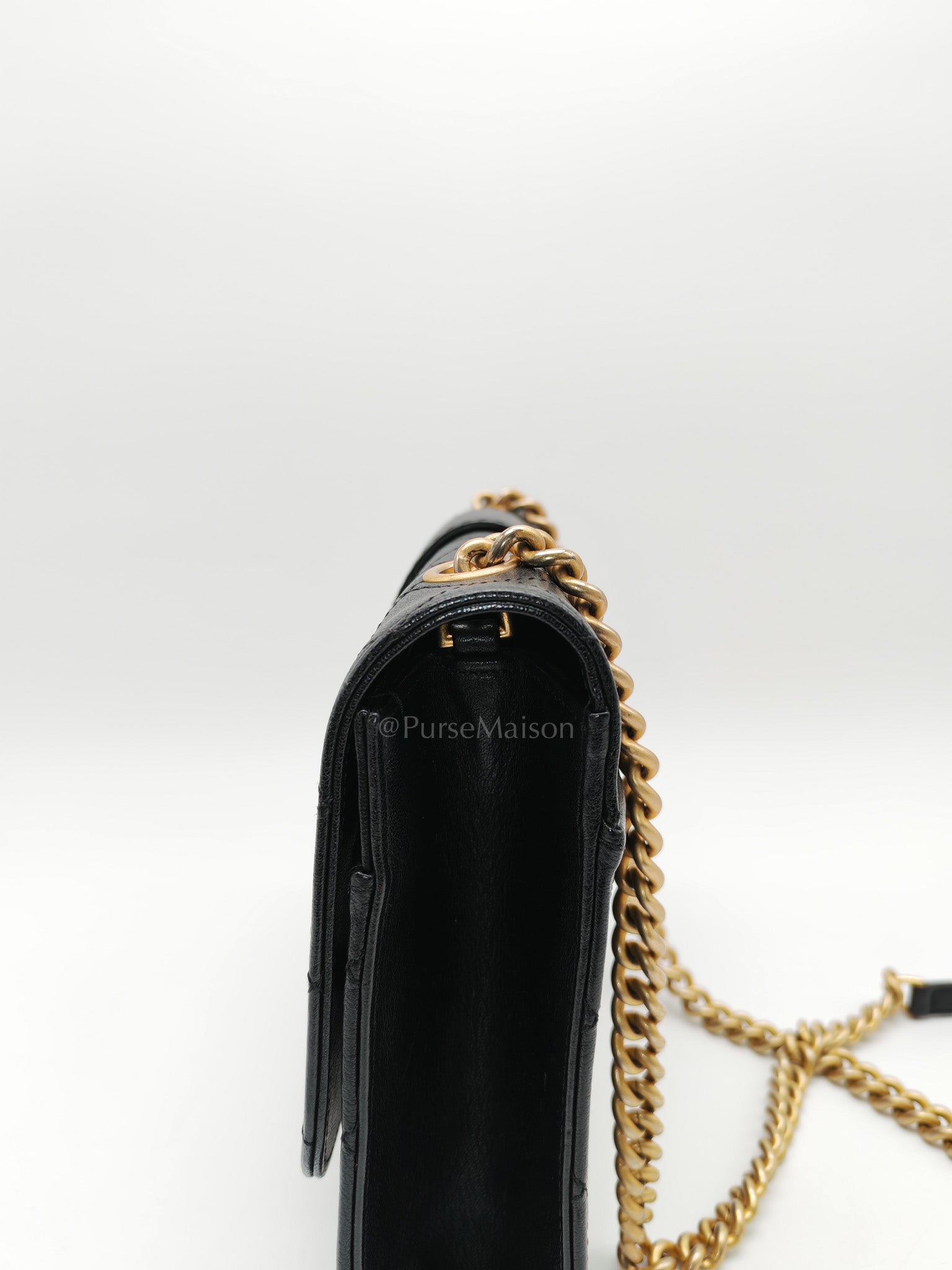 Chanel Front Chain Flap Bag in Black Quilted Calfskin Leather & Aged Gold Hardware Series 24