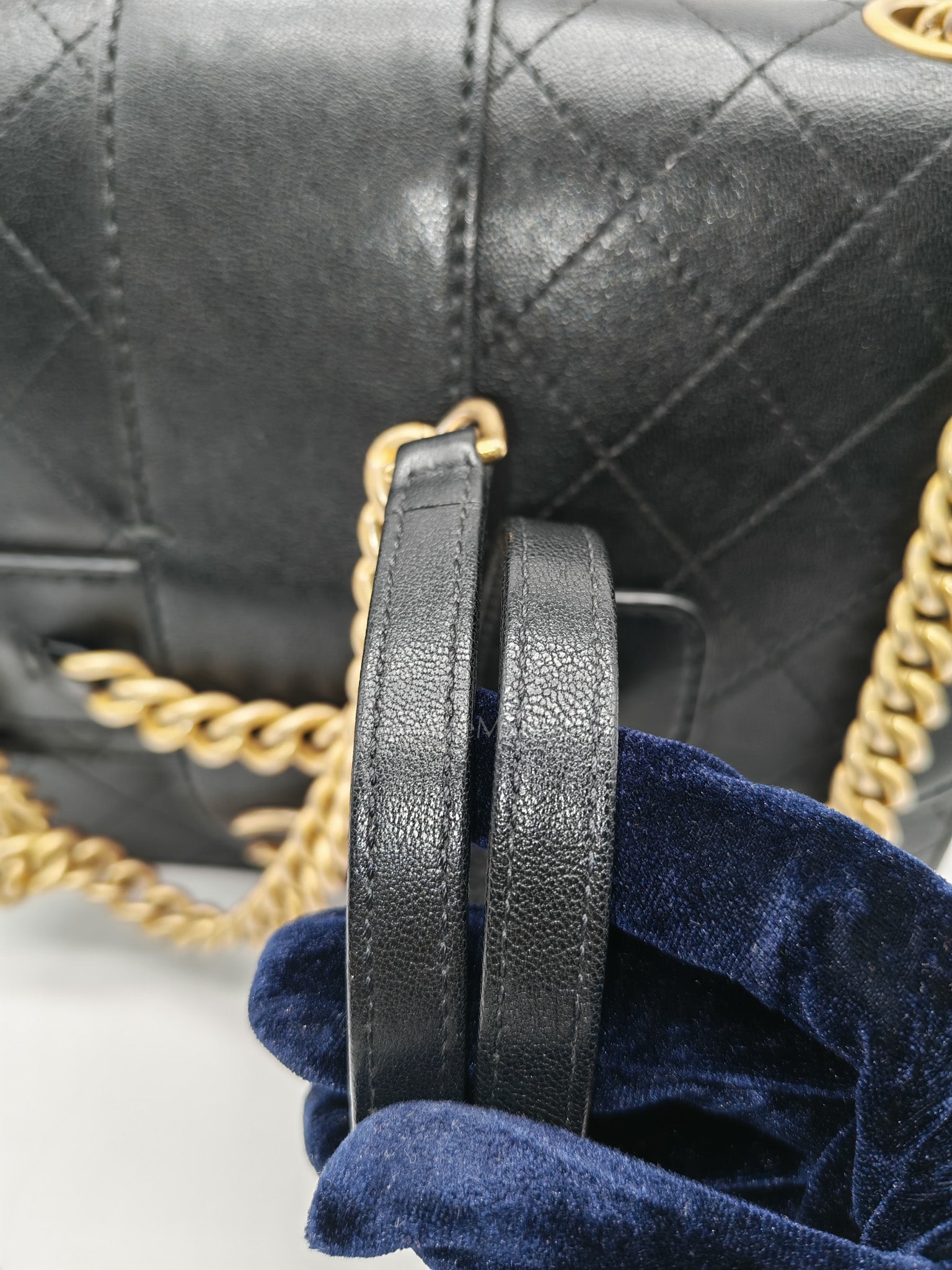 Chanel Front Chain Flap Bag in Black Quilted Calfskin Leather & Aged Gold Hardware Series 24