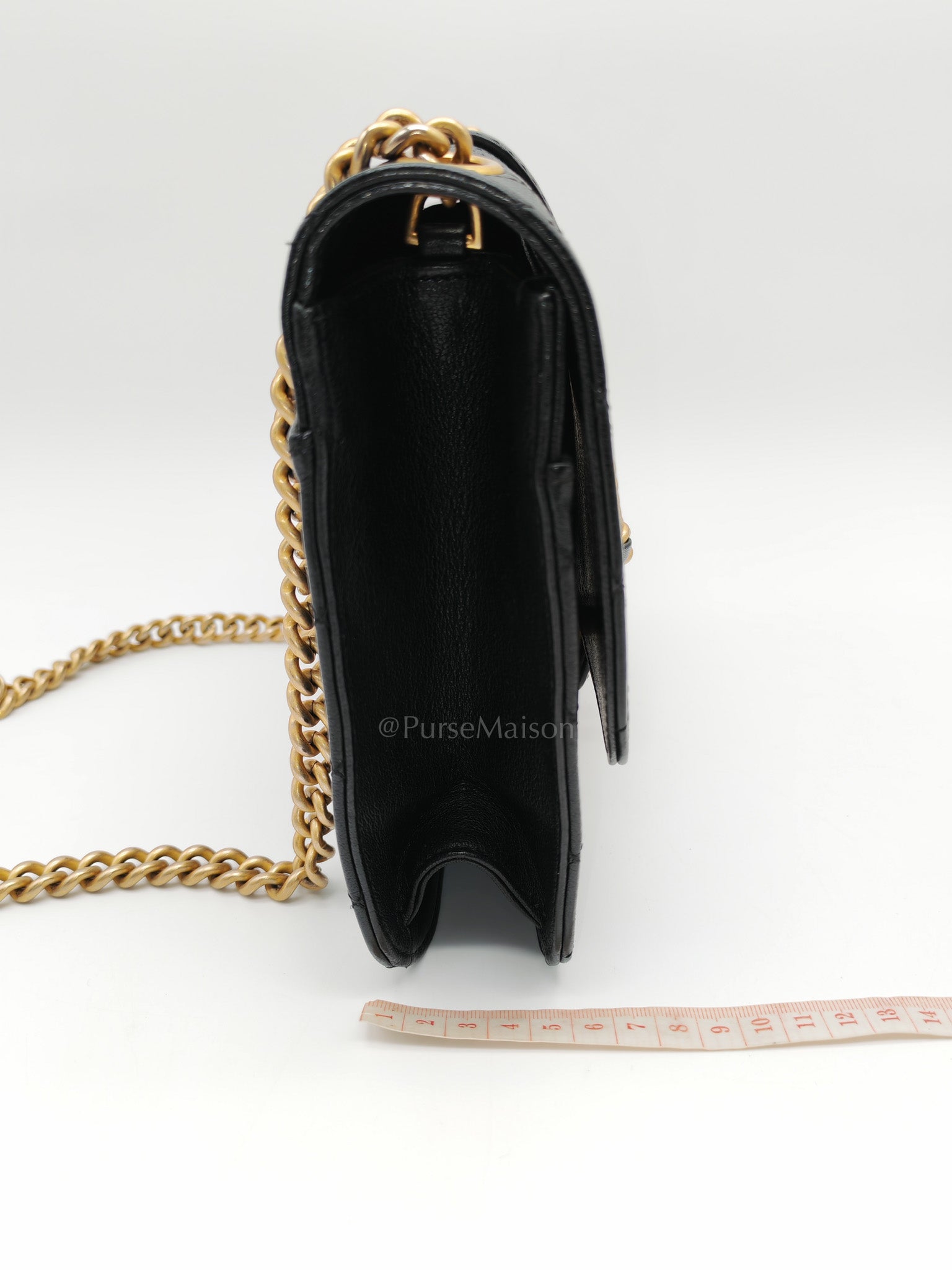 Chanel Front Chain Flap Bag in Black Quilted Calfskin Leather & Aged Gold Hardware Series 24