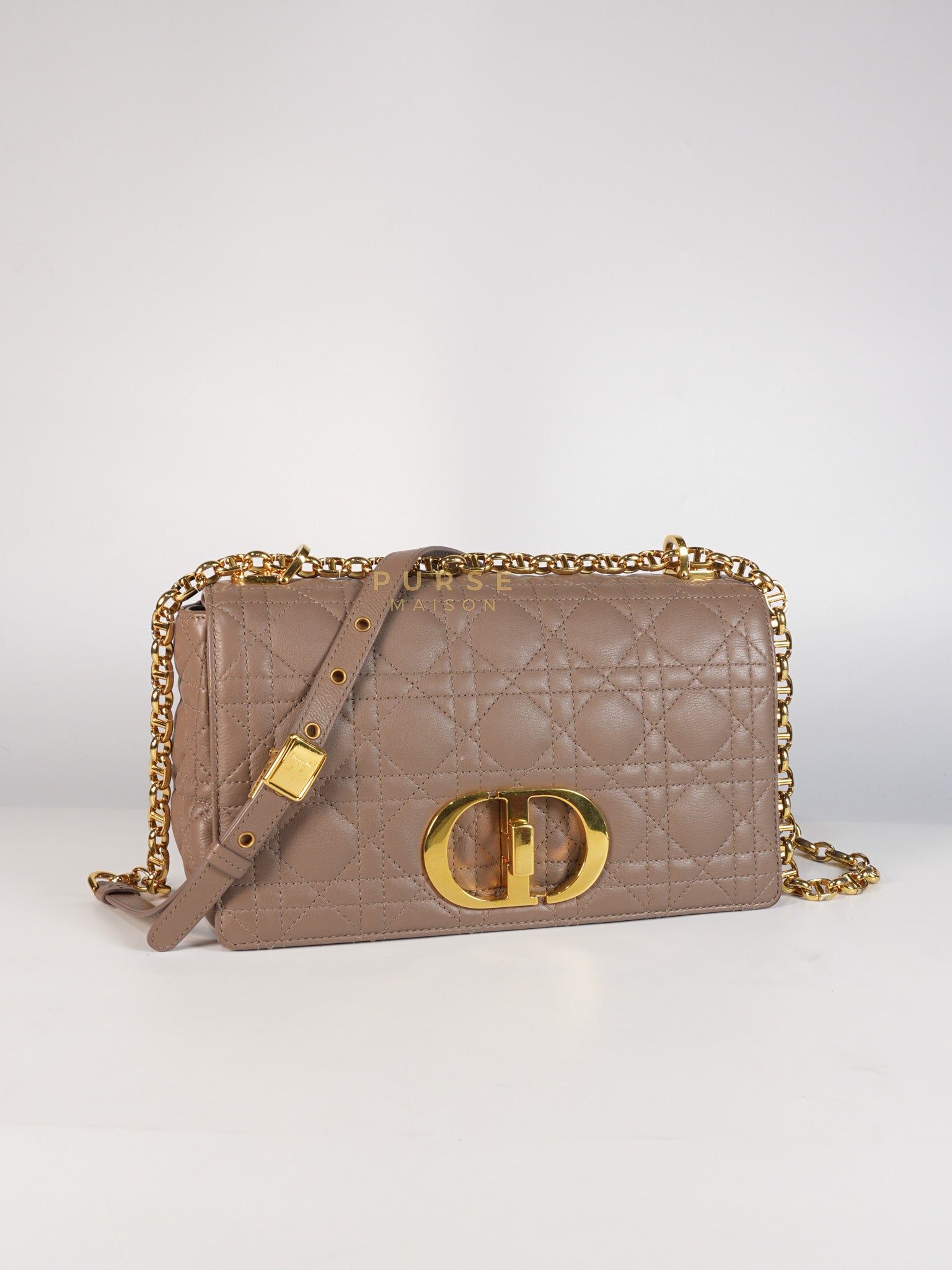Caro Bag Medium in Warm Taupe Supple Cannage Calfskin Leather & Gold Hardware | Purse Maison Luxury Bags Shop