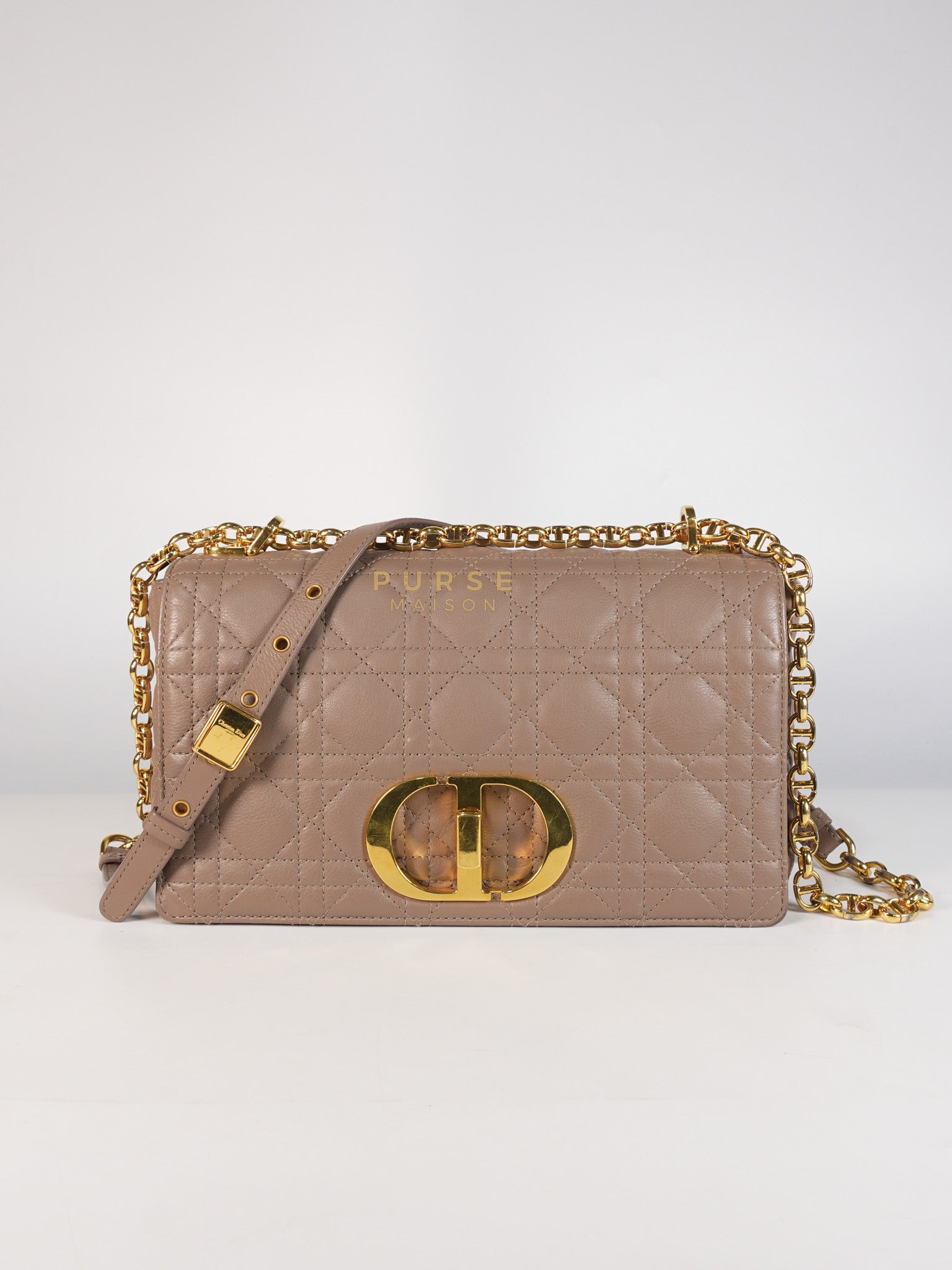 Caro Bag Medium in Warm Taupe Supple Cannage Calfskin Leather & Gold Hardware | Purse Maison Luxury Bags Shop