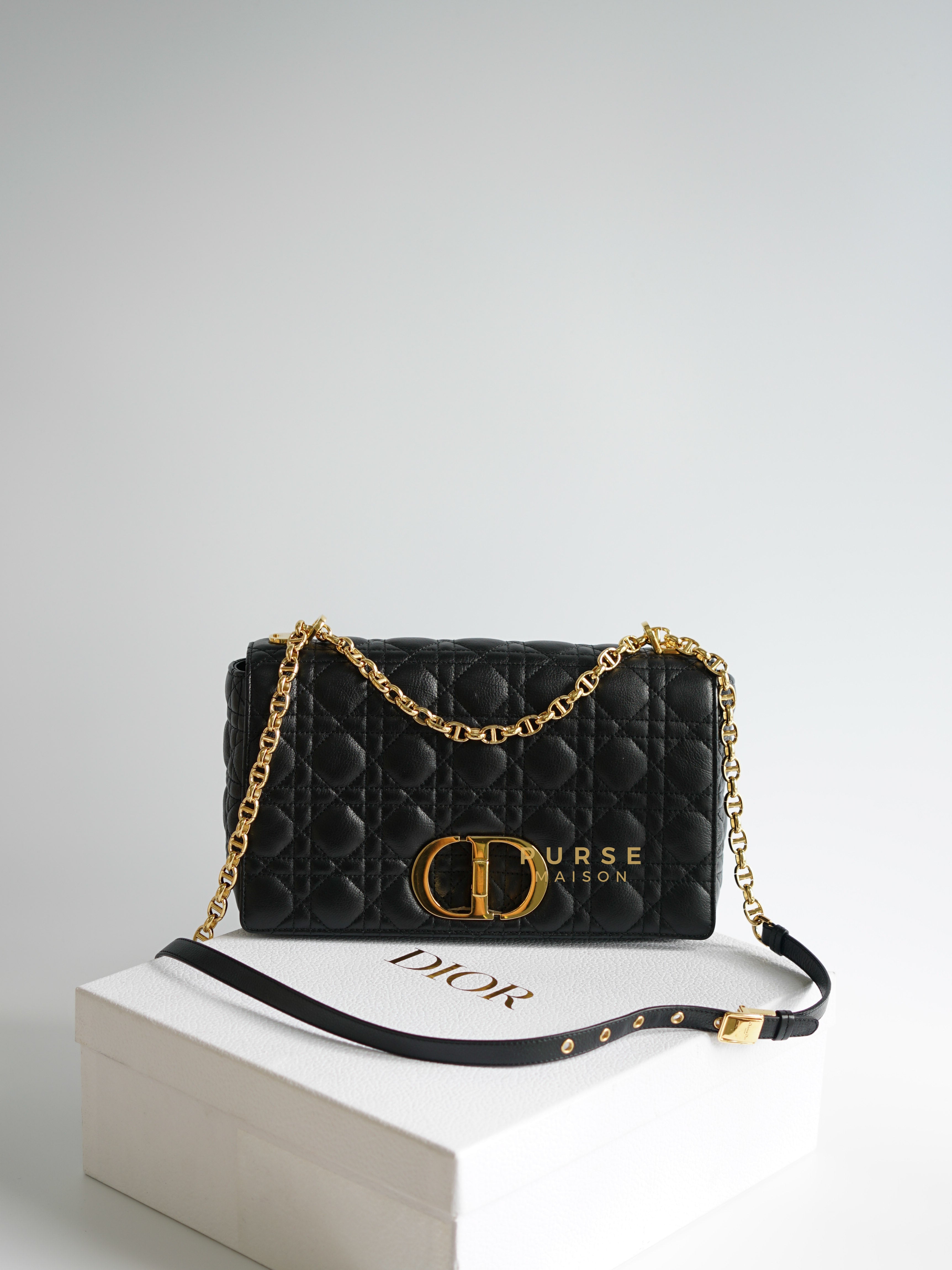 Caro Large Bag Supple Black Cannage Quilt Calfskin Leather | Purse Maison Luxury Bags Shop