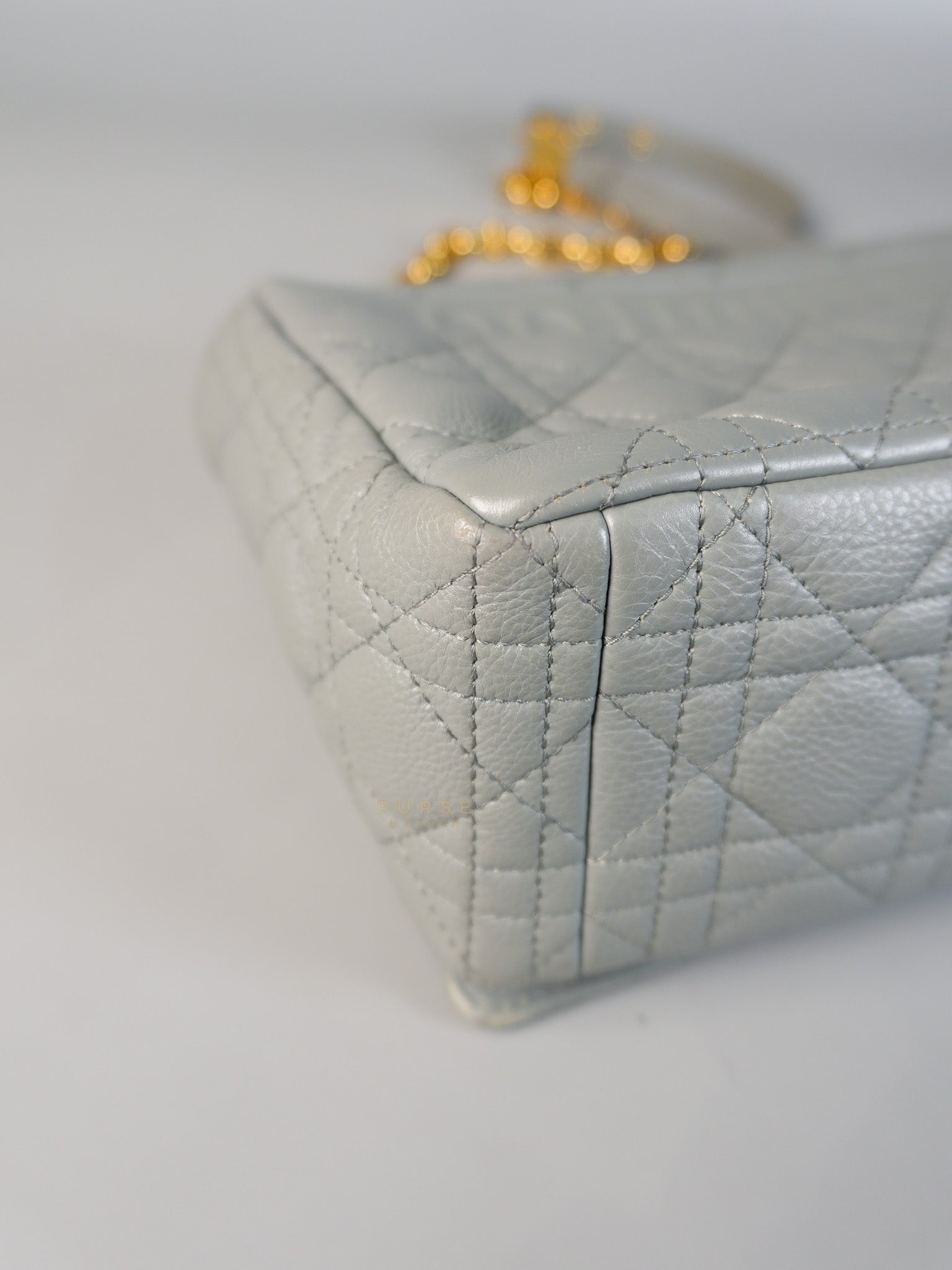 Caro Large in Grey Leather Shoulder Bag with Gold Hardware | Purse Maison Luxury Bags Shop
