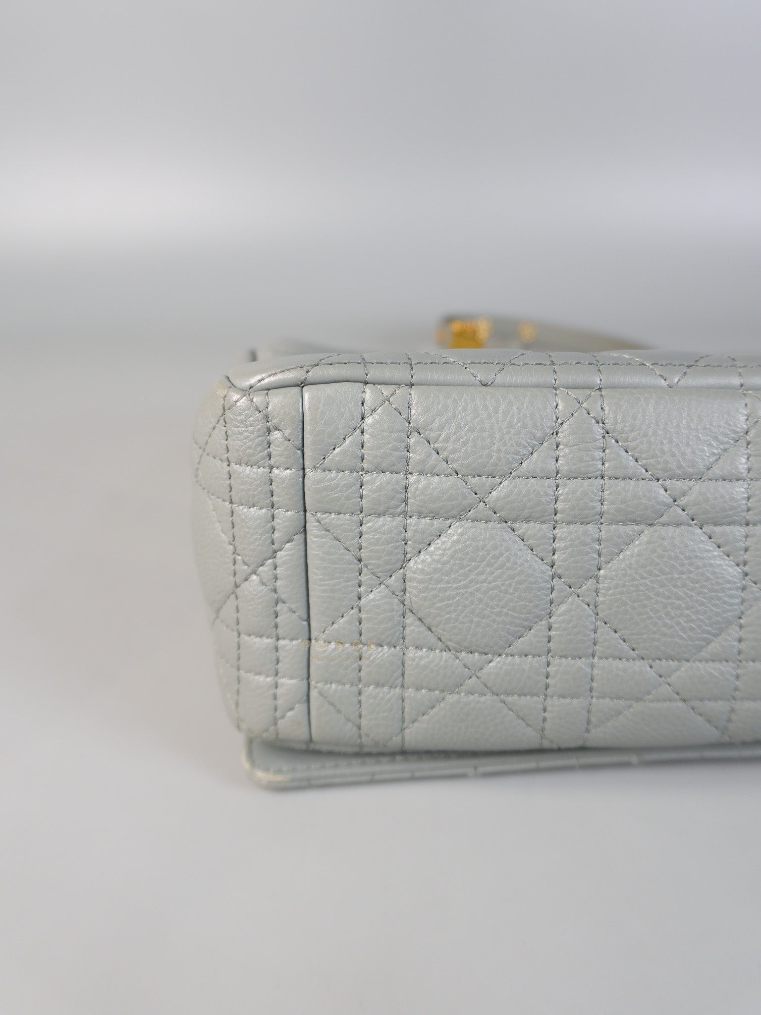 Caro Large in Grey Leather Shoulder Bag with Gold Hardware | Purse Maison Luxury Bags Shop