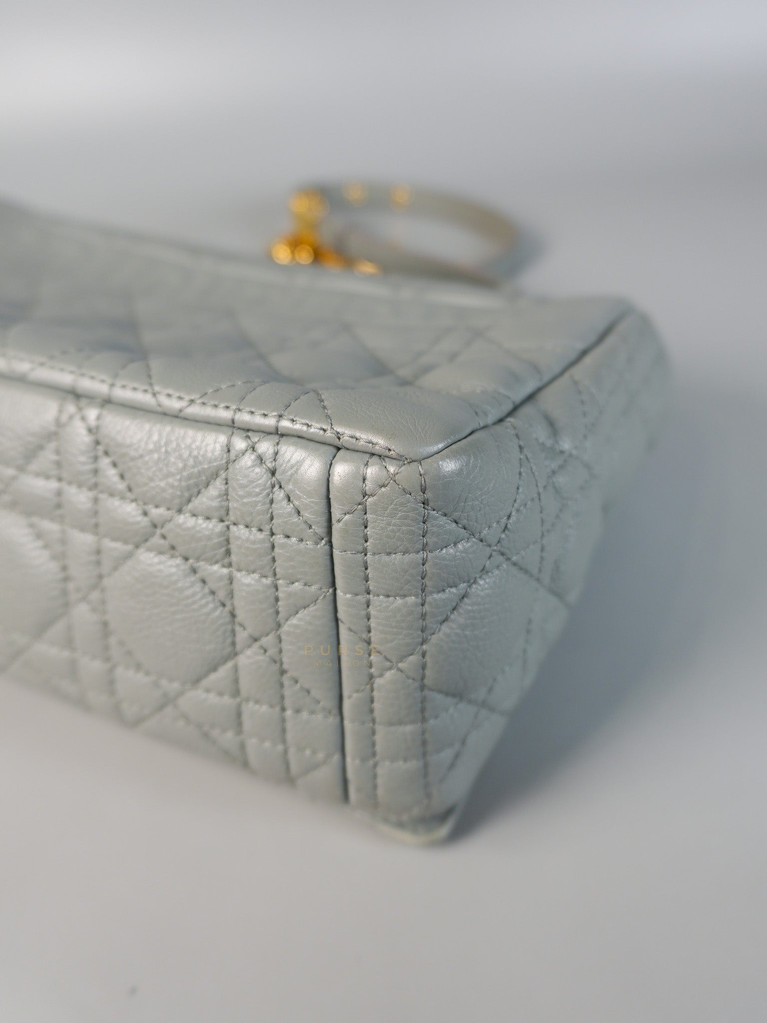 Caro Large in Grey Leather Shoulder Bag with Gold Hardware | Purse Maison Luxury Bags Shop