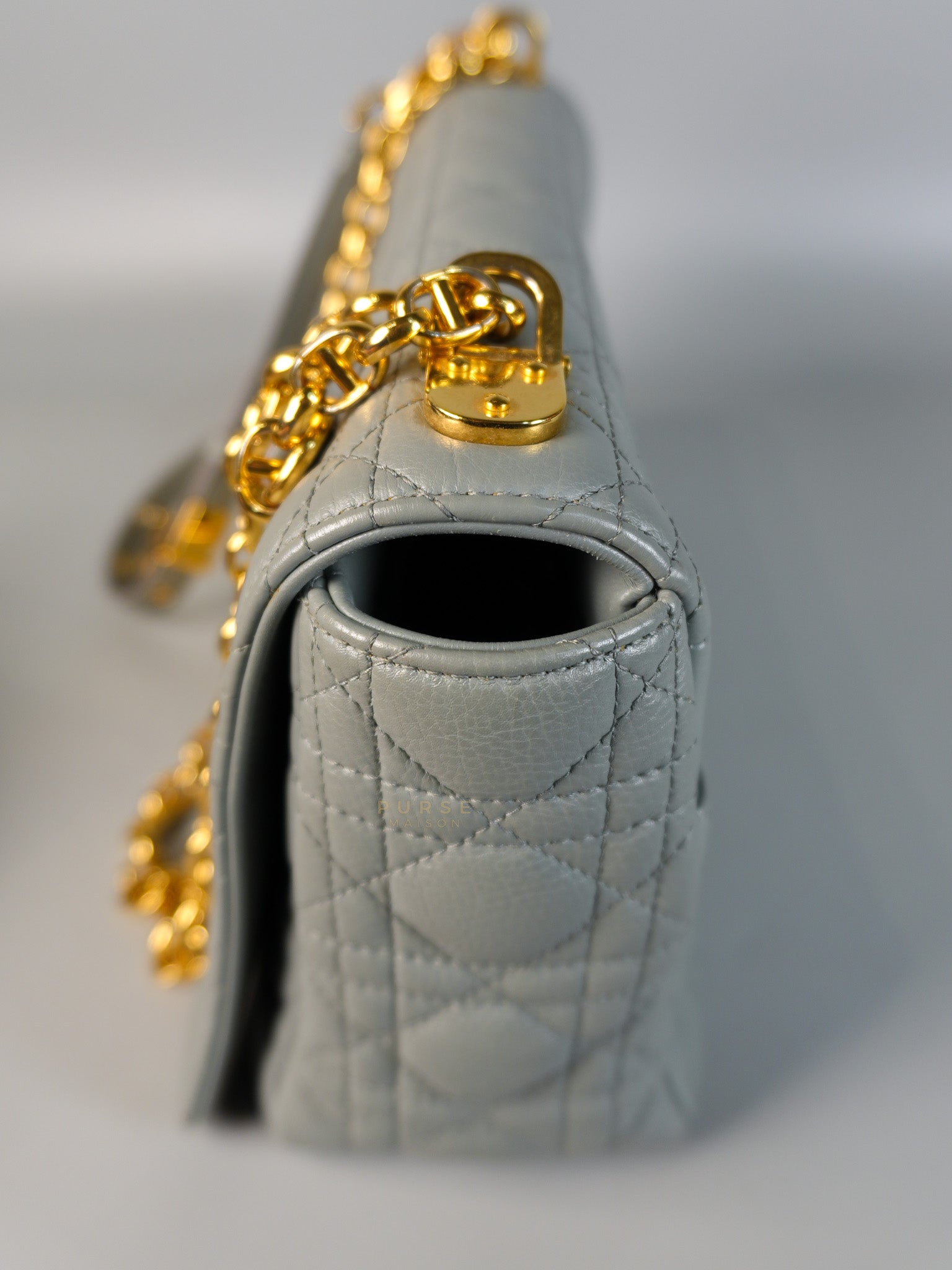 Caro Large in Grey Leather Shoulder Bag with Gold Hardware | Purse Maison Luxury Bags Shop