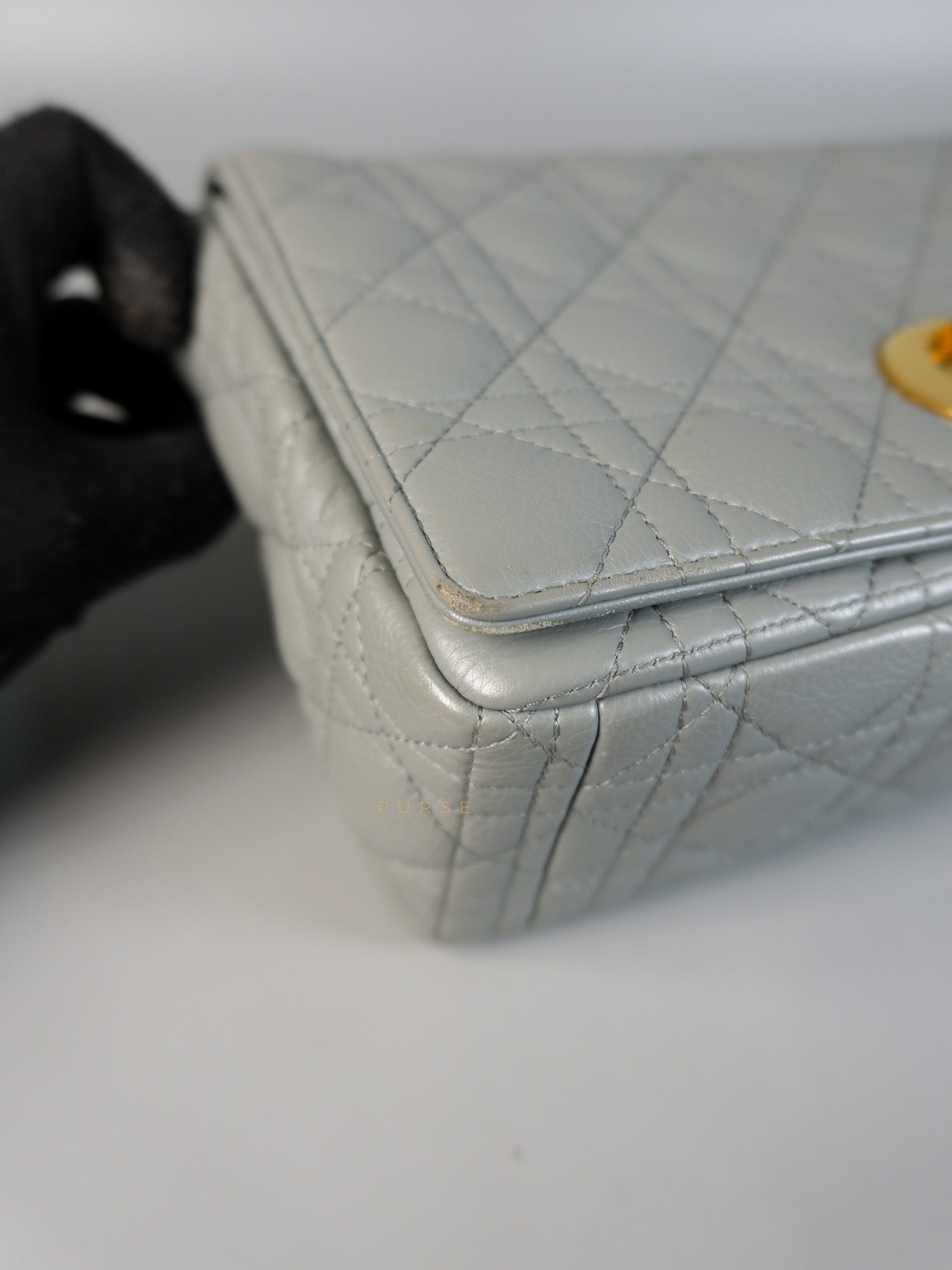 Caro Large in Grey Leather Shoulder Bag with Gold Hardware | Purse Maison Luxury Bags Shop