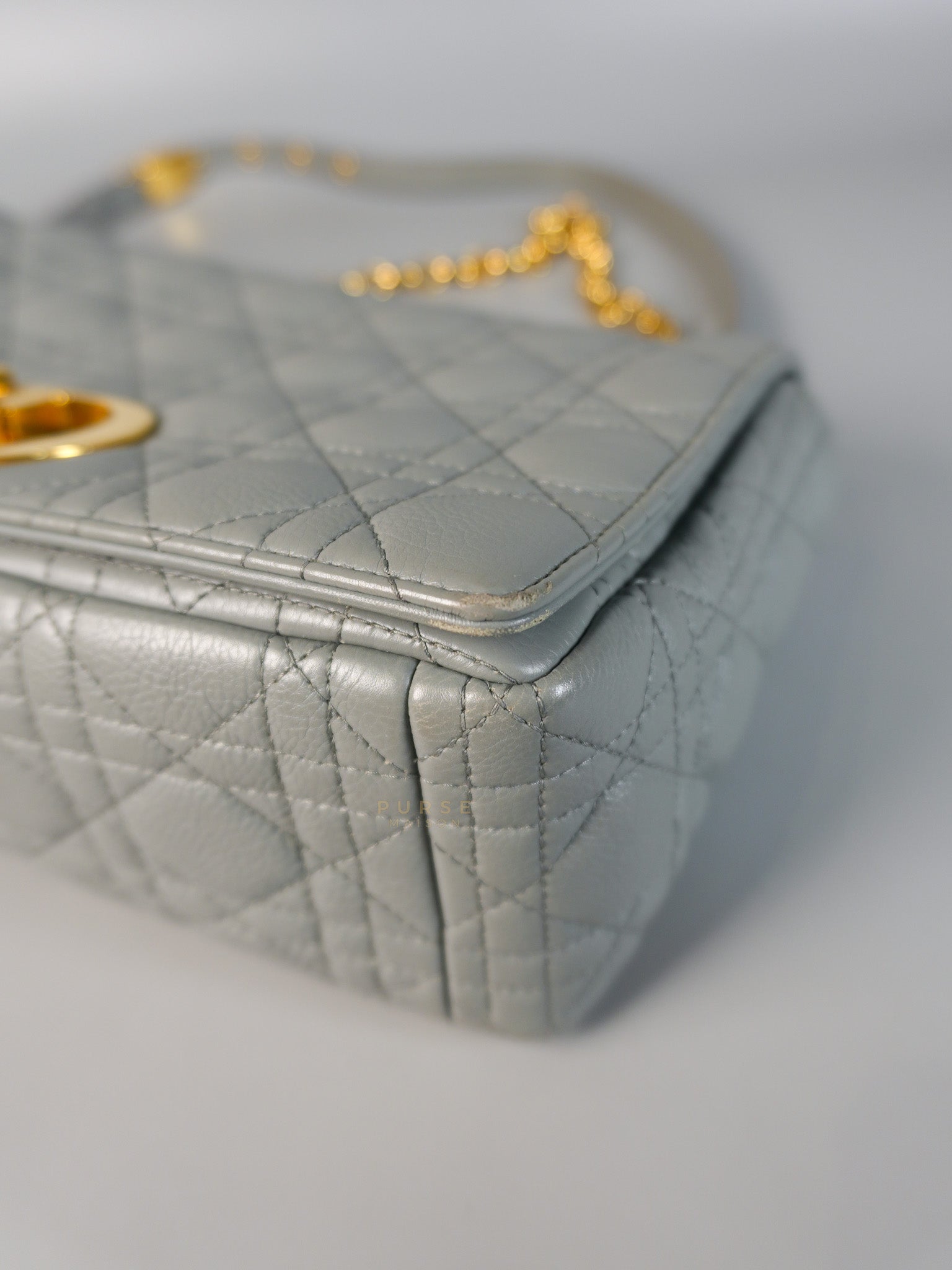 Caro Large in Grey Leather Shoulder Bag with Gold Hardware | Purse Maison Luxury Bags Shop