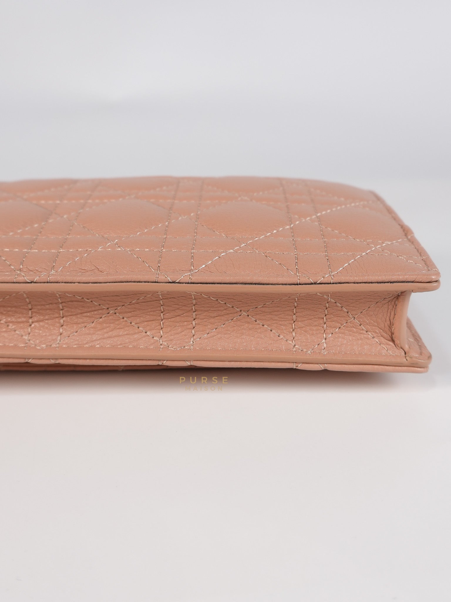 Caro Pouch with Chain in Rose des Vents Supple Cannage Calfskin Leather | Purse Maison Luxury Bags Shop