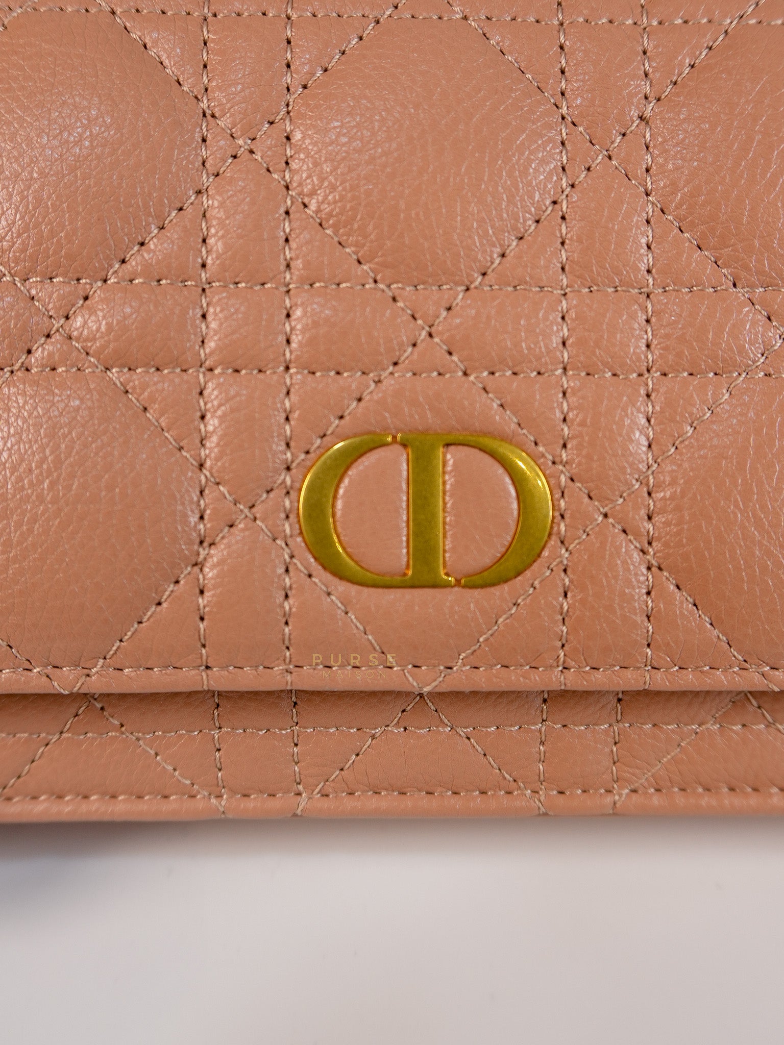 Caro Pouch with Chain in Rose des Vents Supple Cannage Calfskin Leather | Purse Maison Luxury Bags Shop