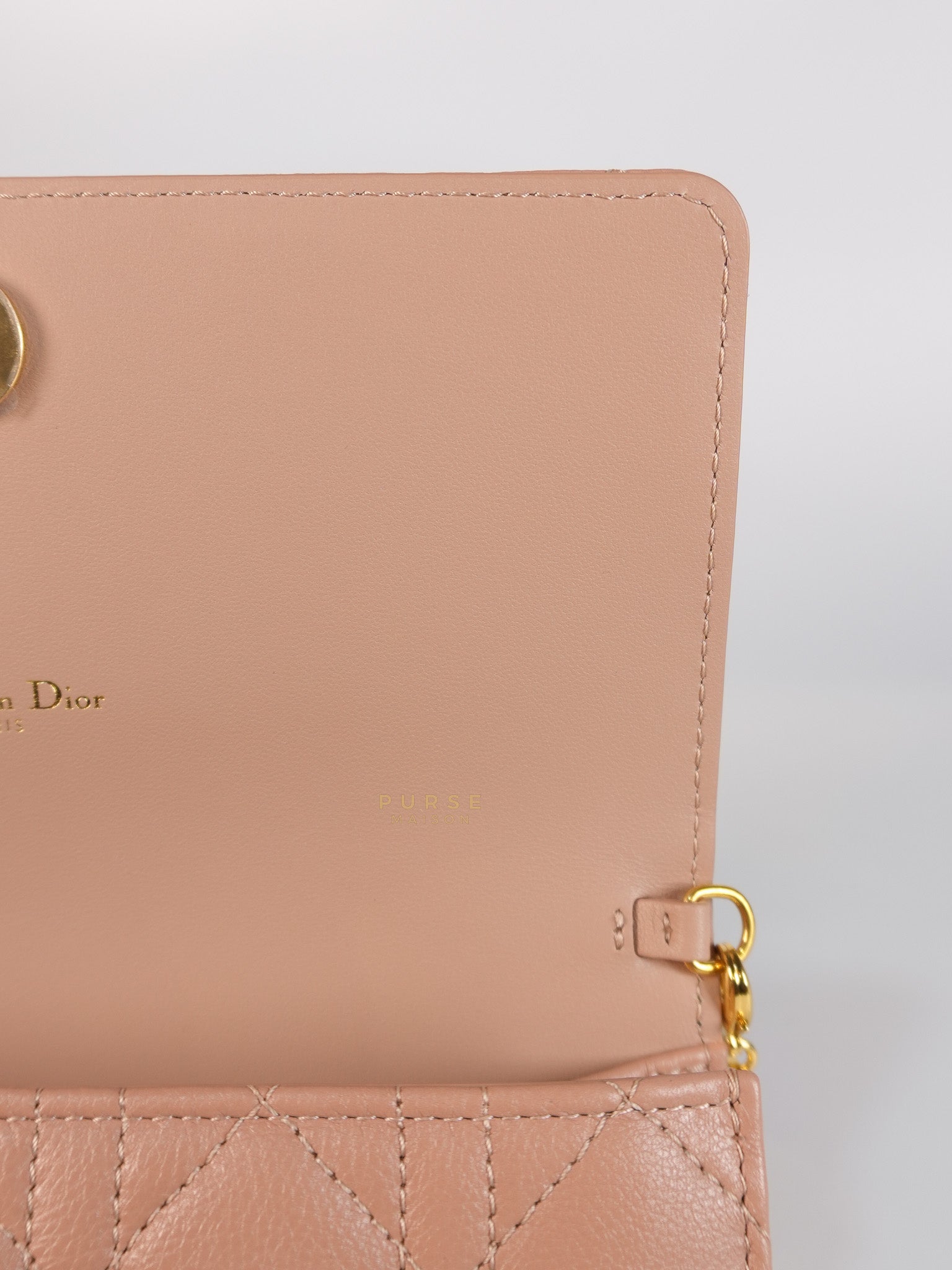 Caro Pouch with Chain in Rose des Vents Supple Cannage Calfskin Leather | Purse Maison Luxury Bags Shop
