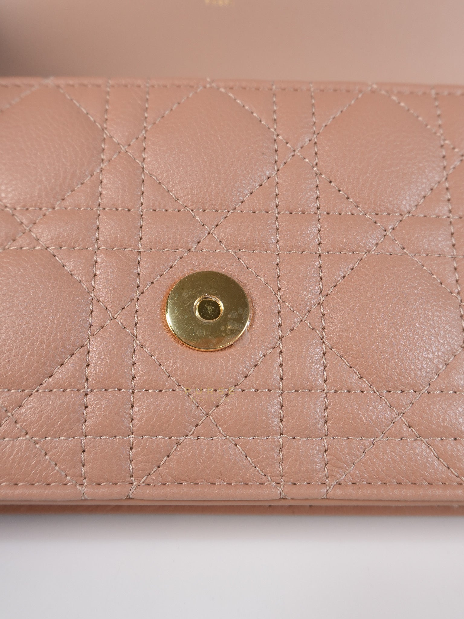 Caro Pouch with Chain in Rose des Vents Supple Cannage Calfskin Leather | Purse Maison Luxury Bags Shop