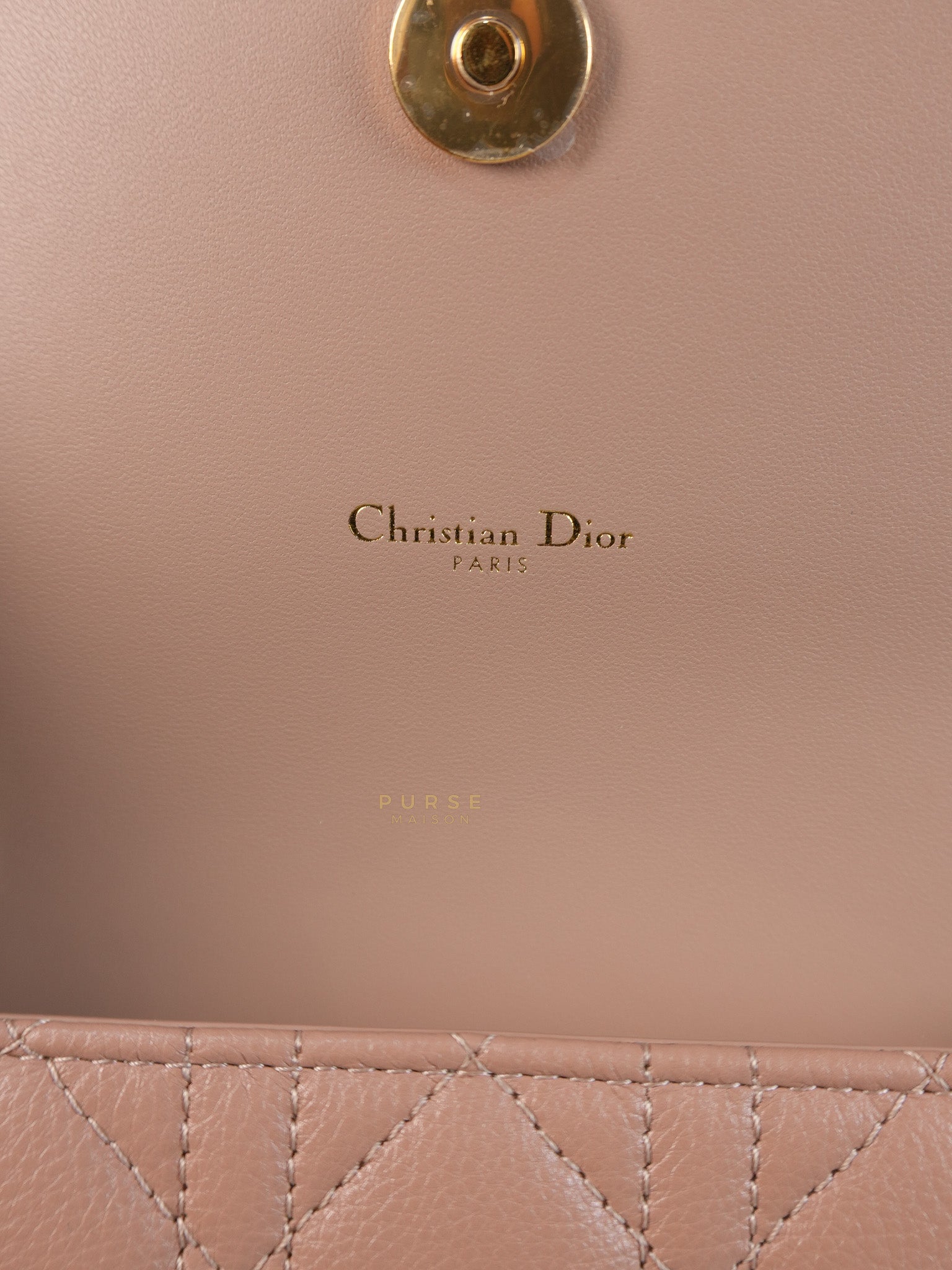 Caro Pouch with Chain in Rose des Vents Supple Cannage Calfskin Leather | Purse Maison Luxury Bags Shop