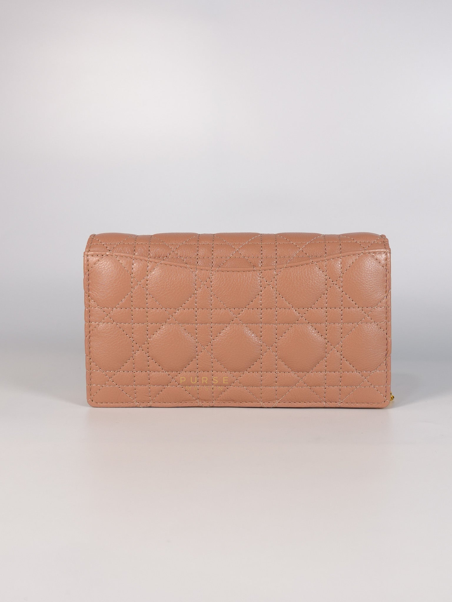 Caro Pouch with Chain in Rose des Vents Supple Cannage Calfskin Leather | Purse Maison Luxury Bags Shop