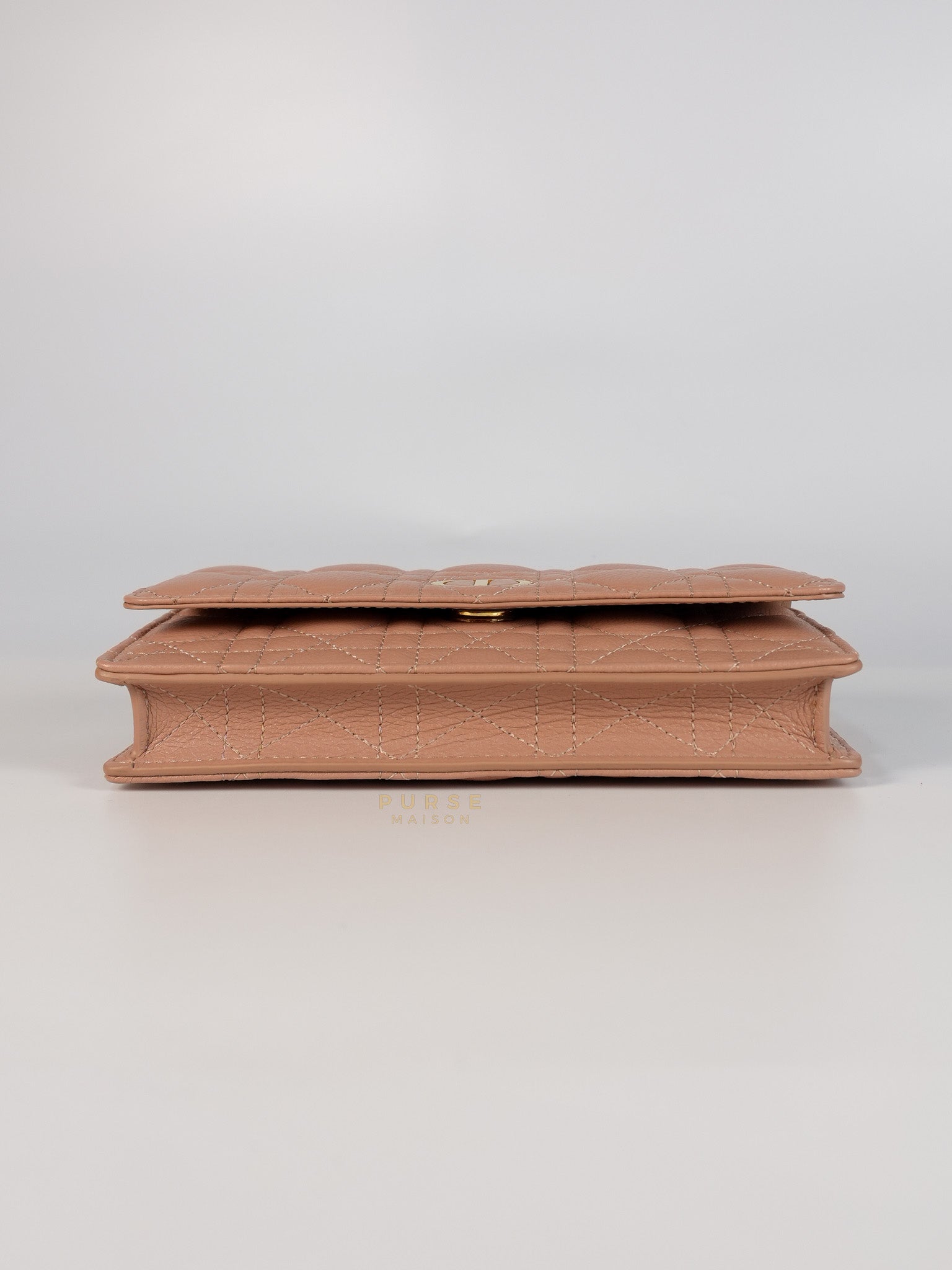 Caro Pouch with Chain in Rose des Vents Supple Cannage Calfskin Leather | Purse Maison Luxury Bags Shop