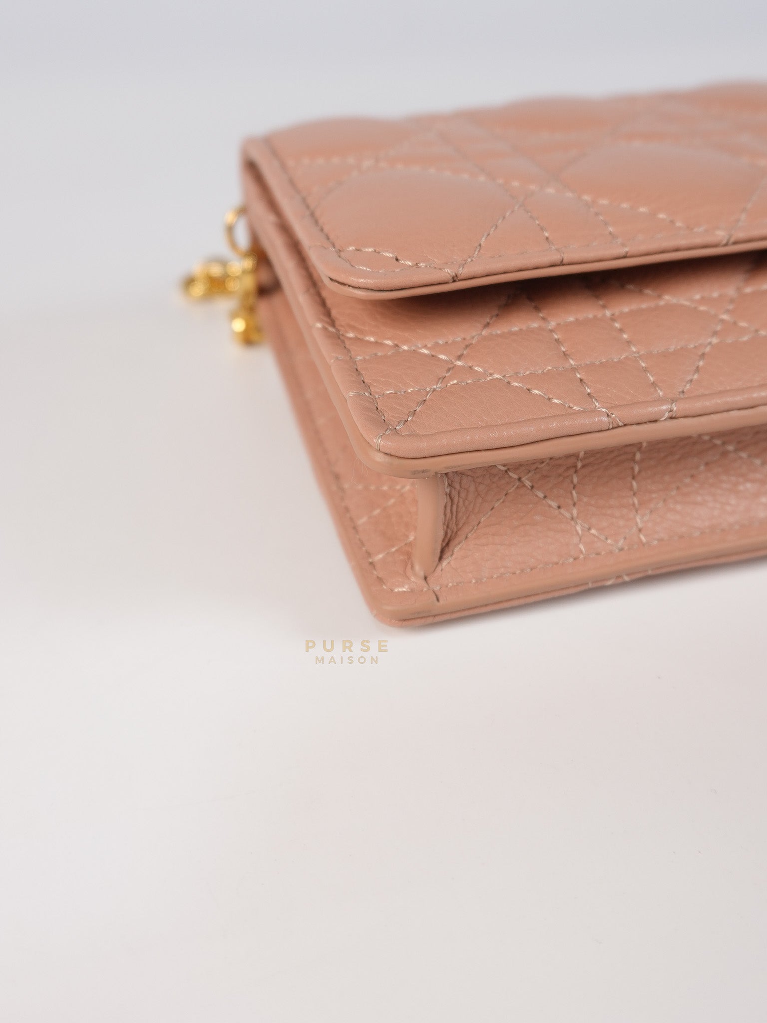 Caro Pouch with Chain in Rose des Vents Supple Cannage Calfskin Leather | Purse Maison Luxury Bags Shop