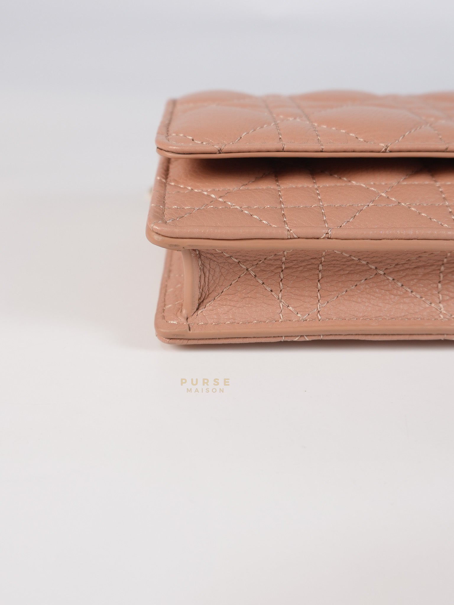 Caro Pouch with Chain in Rose des Vents Supple Cannage Calfskin Leather | Purse Maison Luxury Bags Shop