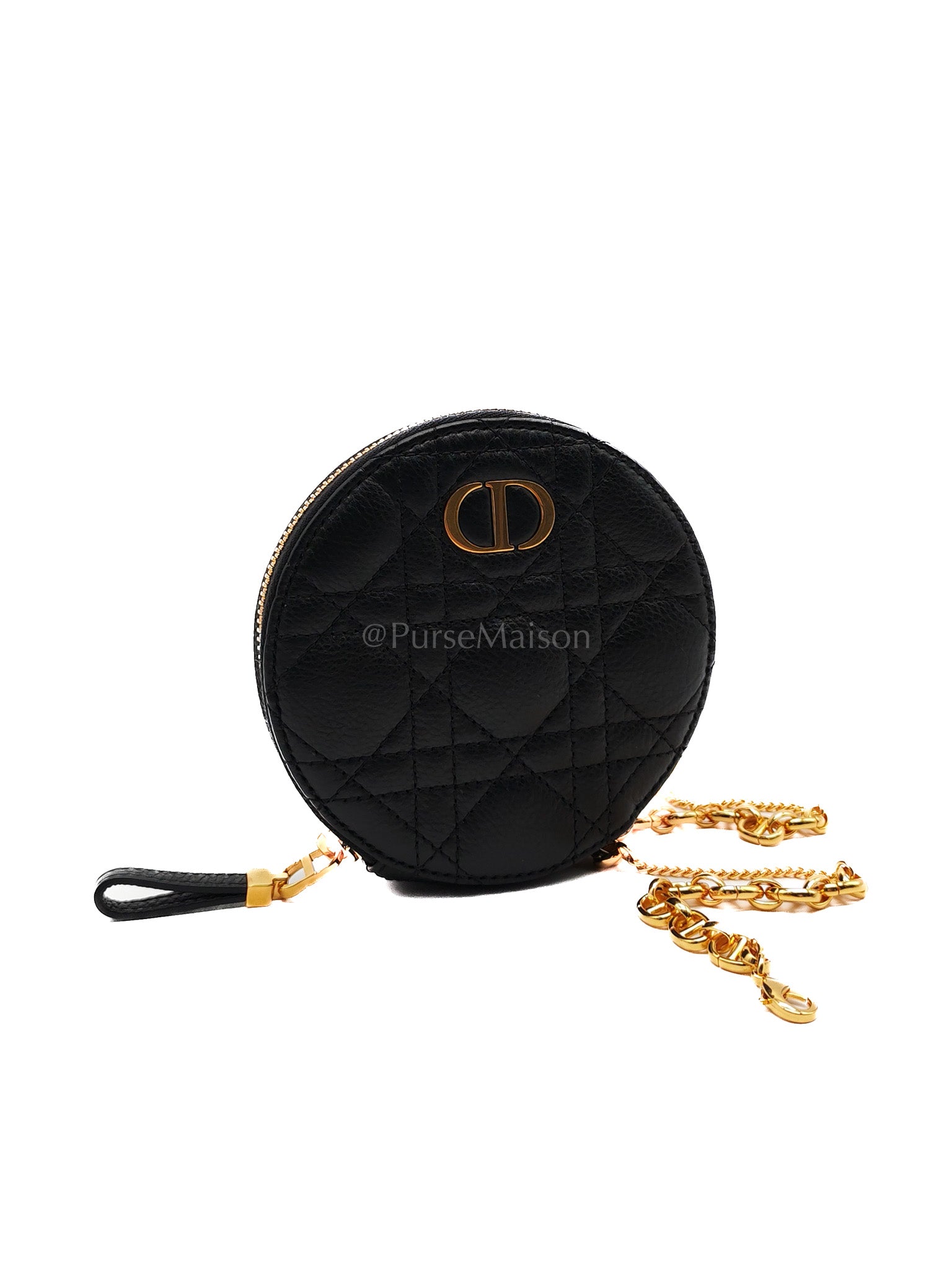 Caro Round Pouch in Black Cannage Calfskin Leather Chain Bag | Purse Maison Luxury Bags Shop
