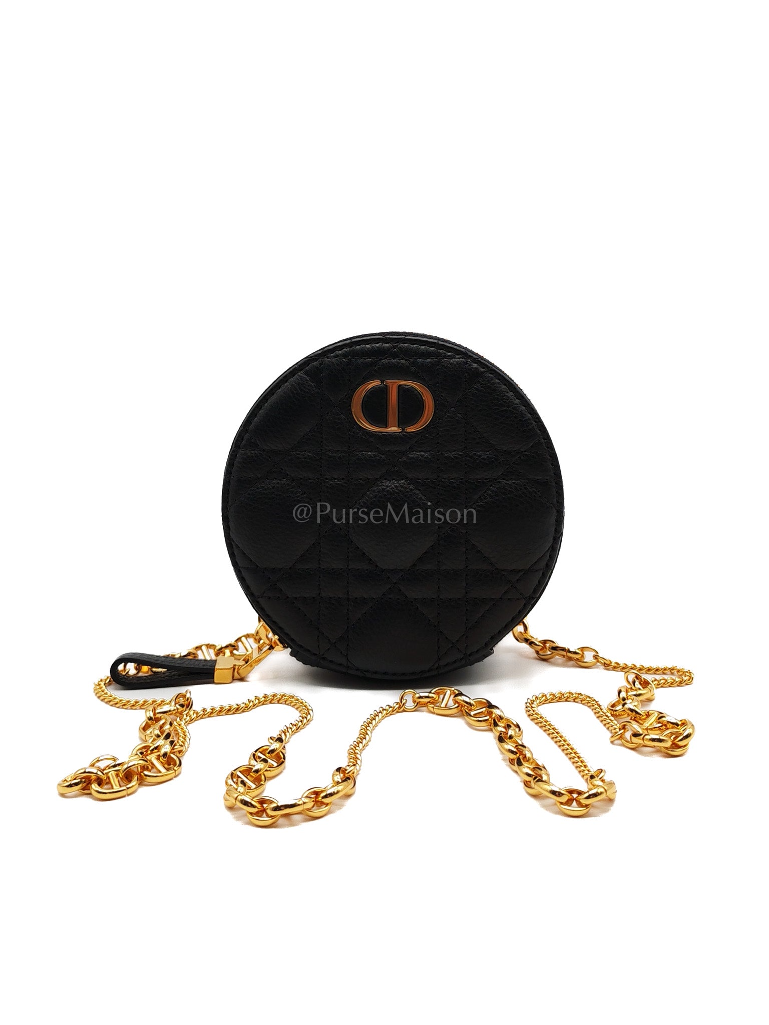 Caro Round Pouch in Black Cannage Calfskin Leather Chain Bag | Purse Maison Luxury Bags Shop