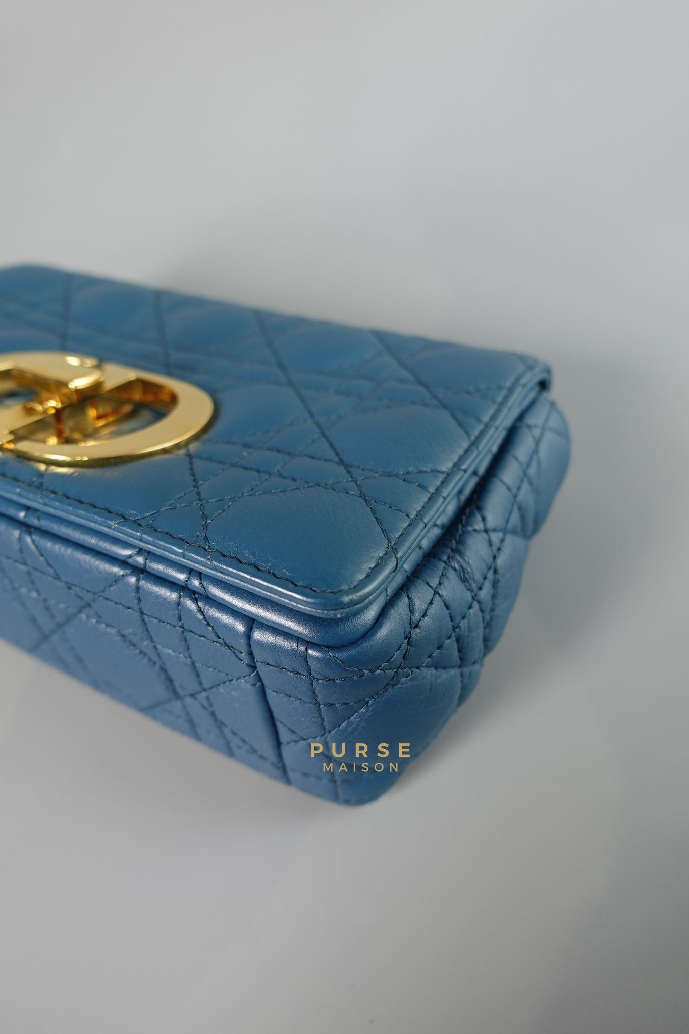 Caro Small Bag in Deep Ocean Blue Supple Cannage Calfskin | Purse Maison Luxury Bags Shop