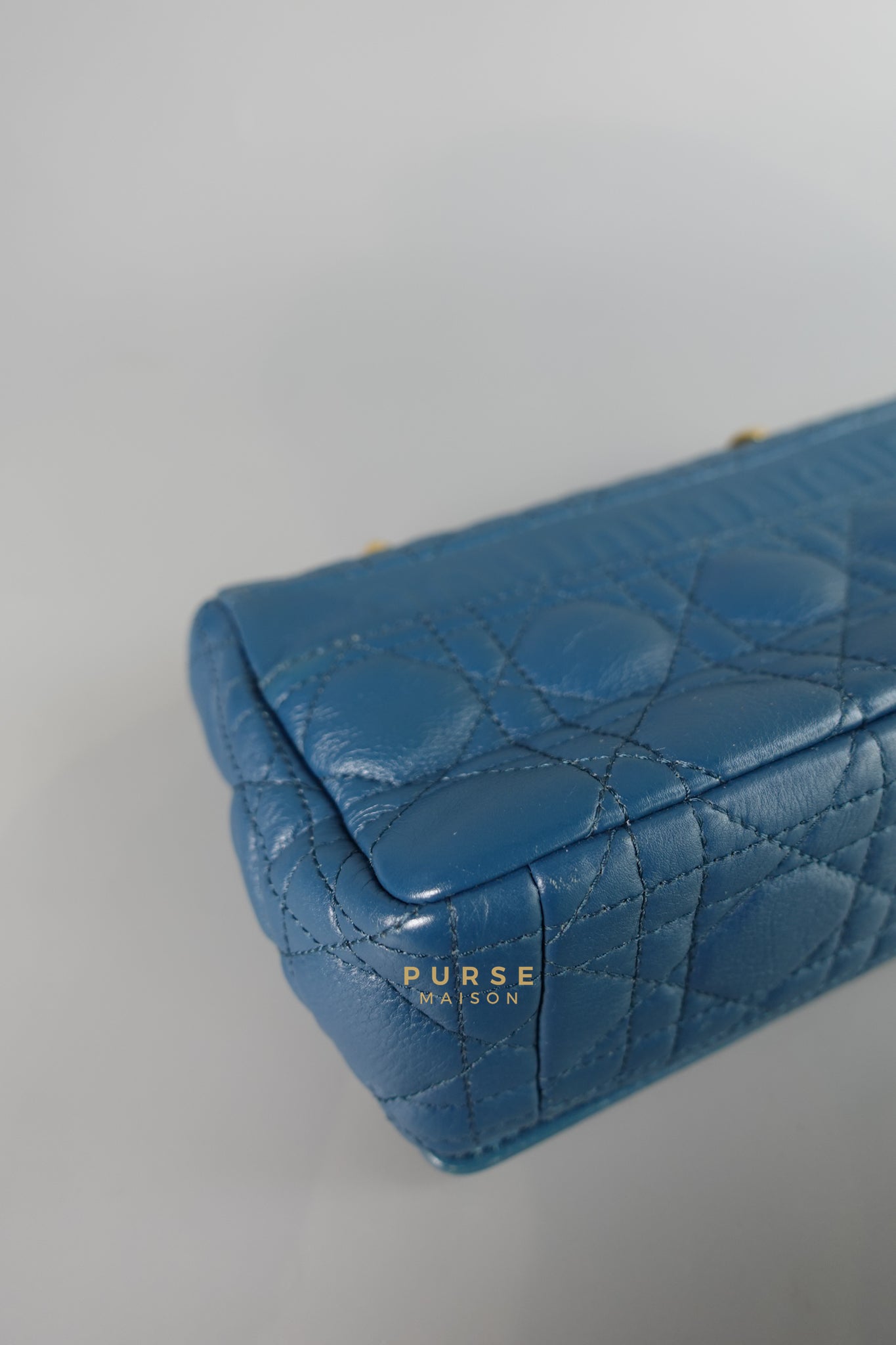 Caro Small Bag in Deep Ocean Blue Supple Cannage Calfskin | Purse Maison Luxury Bags Shop