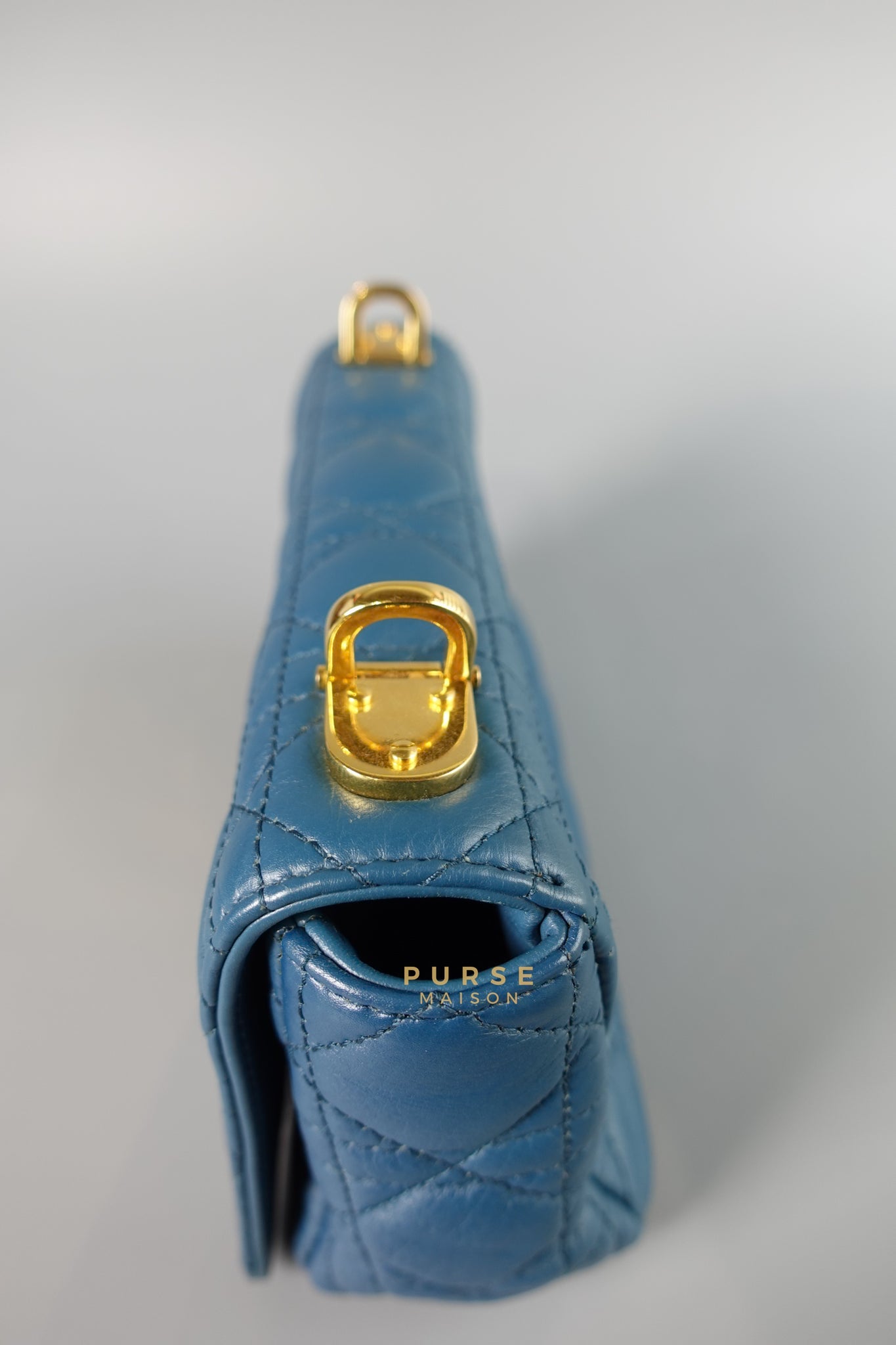 Caro Small Bag in Deep Ocean Blue Supple Cannage Calfskin | Purse Maison Luxury Bags Shop