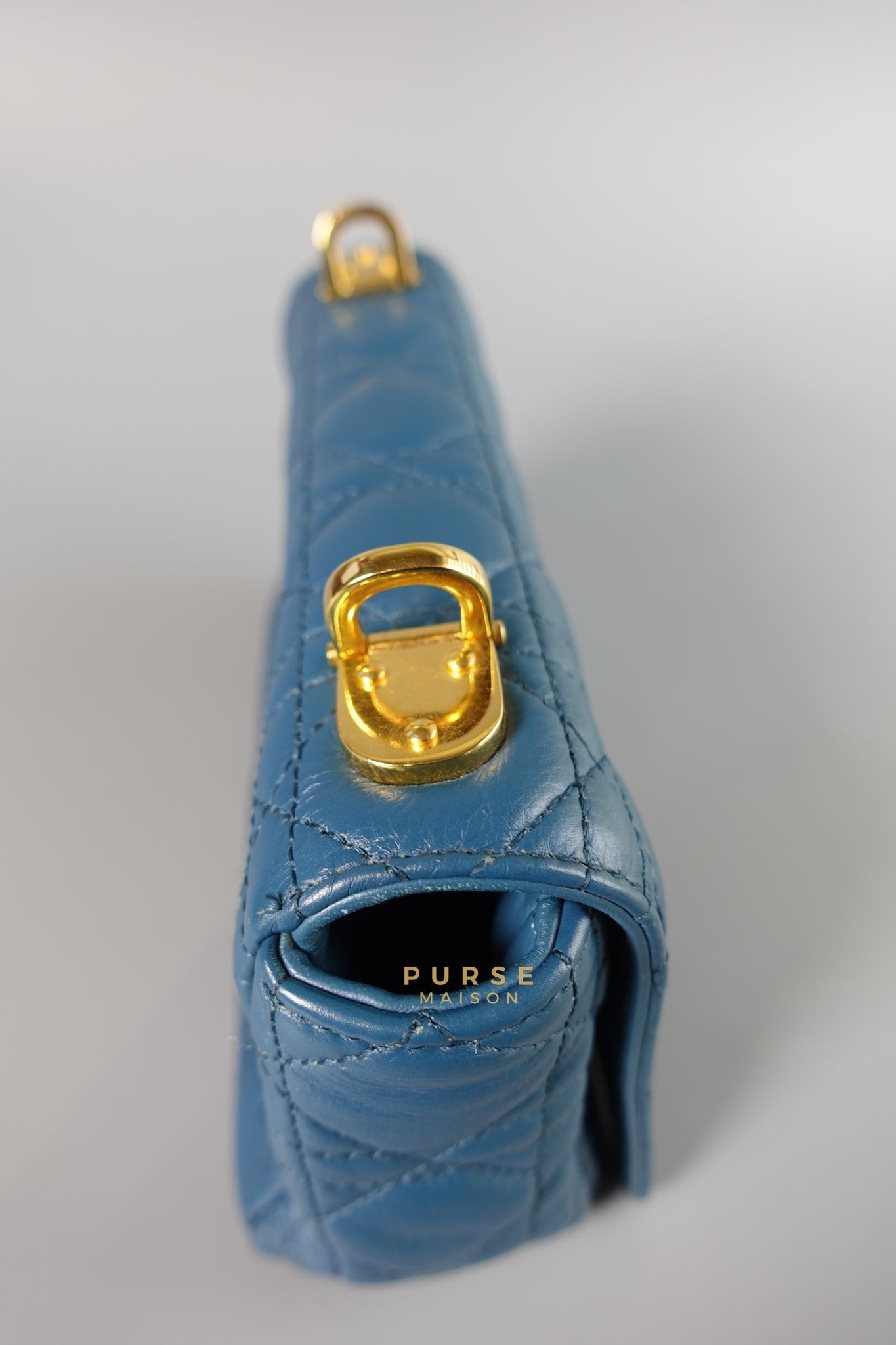 Caro Small Bag in Deep Ocean Blue Supple Cannage Calfskin | Purse Maison Luxury Bags Shop