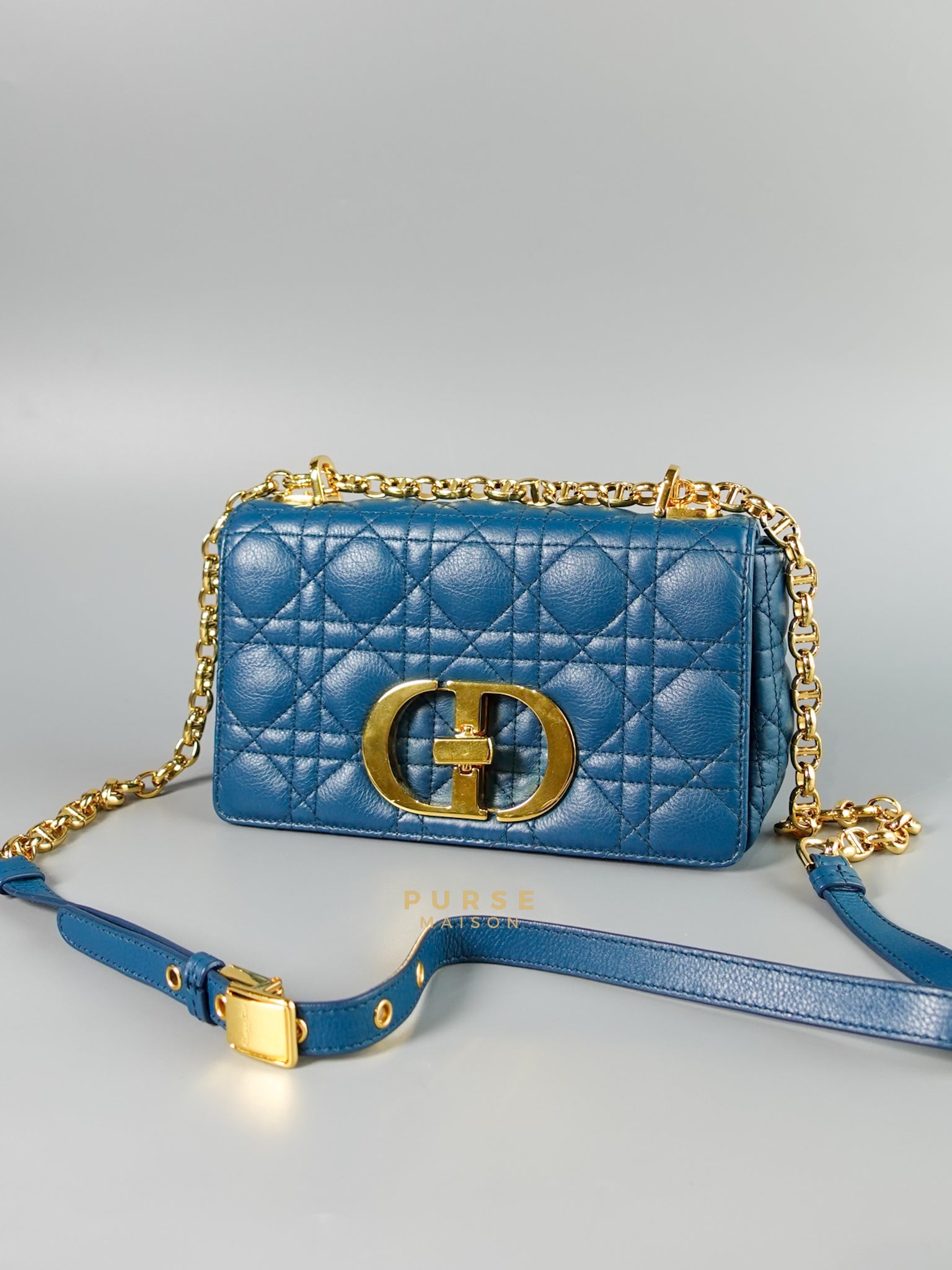 Caro Small Bag in Deep Ocean Blue Supple Cannage Calfskin | Purse Maison Luxury Bags Shop