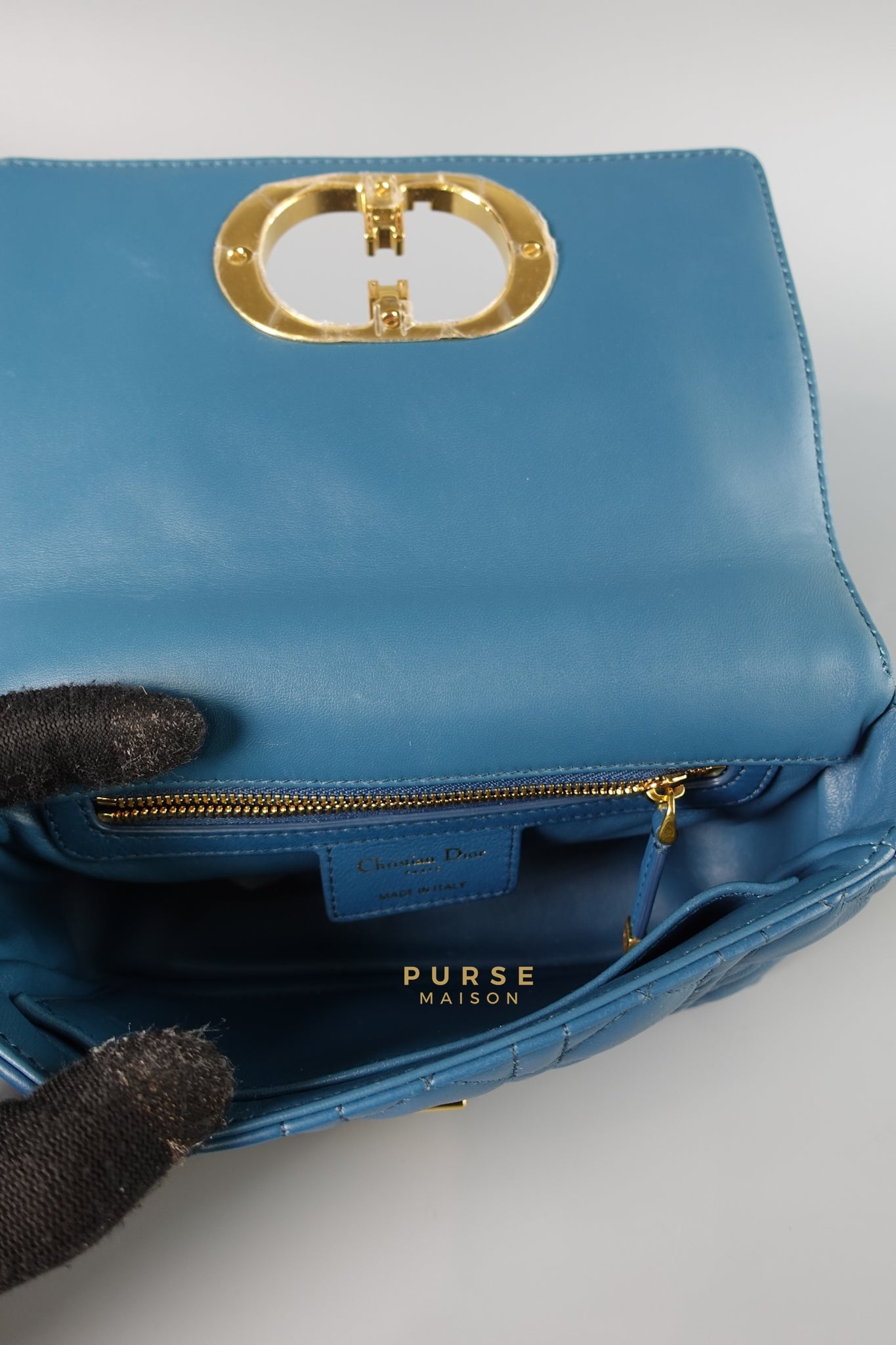 Caro Small Bag in Deep Ocean Blue Supple Cannage Calfskin | Purse Maison Luxury Bags Shop