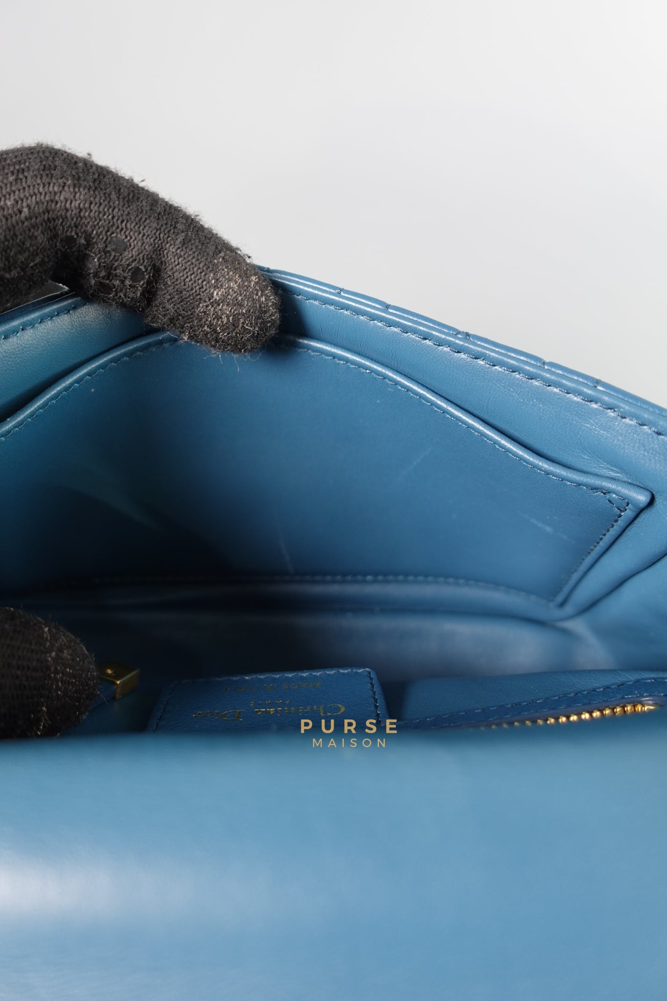 Caro Small Bag in Deep Ocean Blue Supple Cannage Calfskin | Purse Maison Luxury Bags Shop