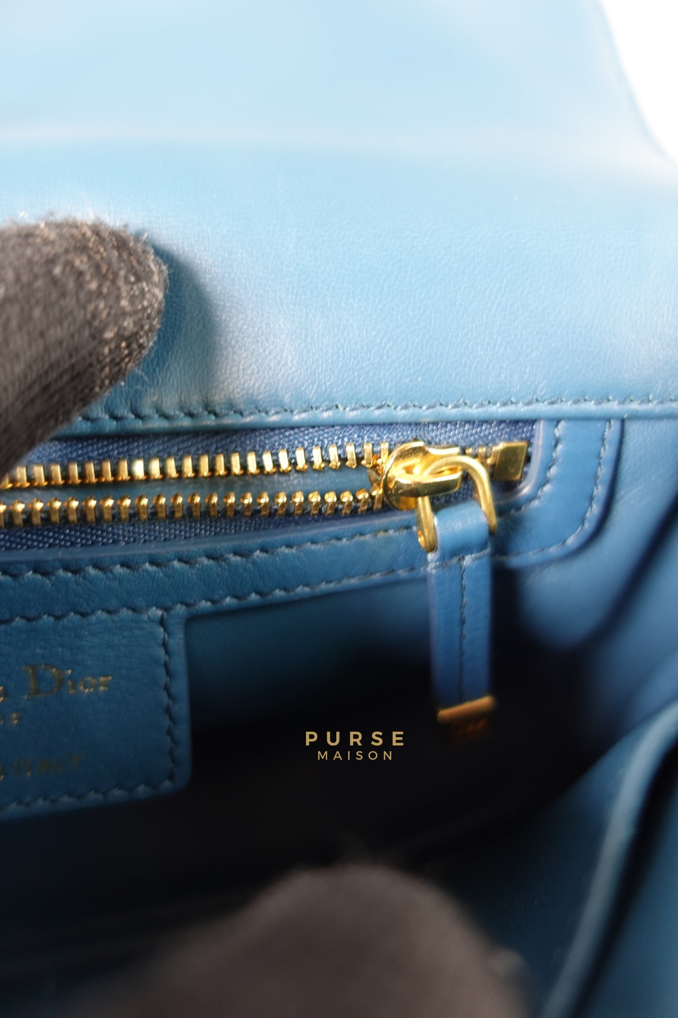 Caro Small Bag in Deep Ocean Blue Supple Cannage Calfskin | Purse Maison Luxury Bags Shop