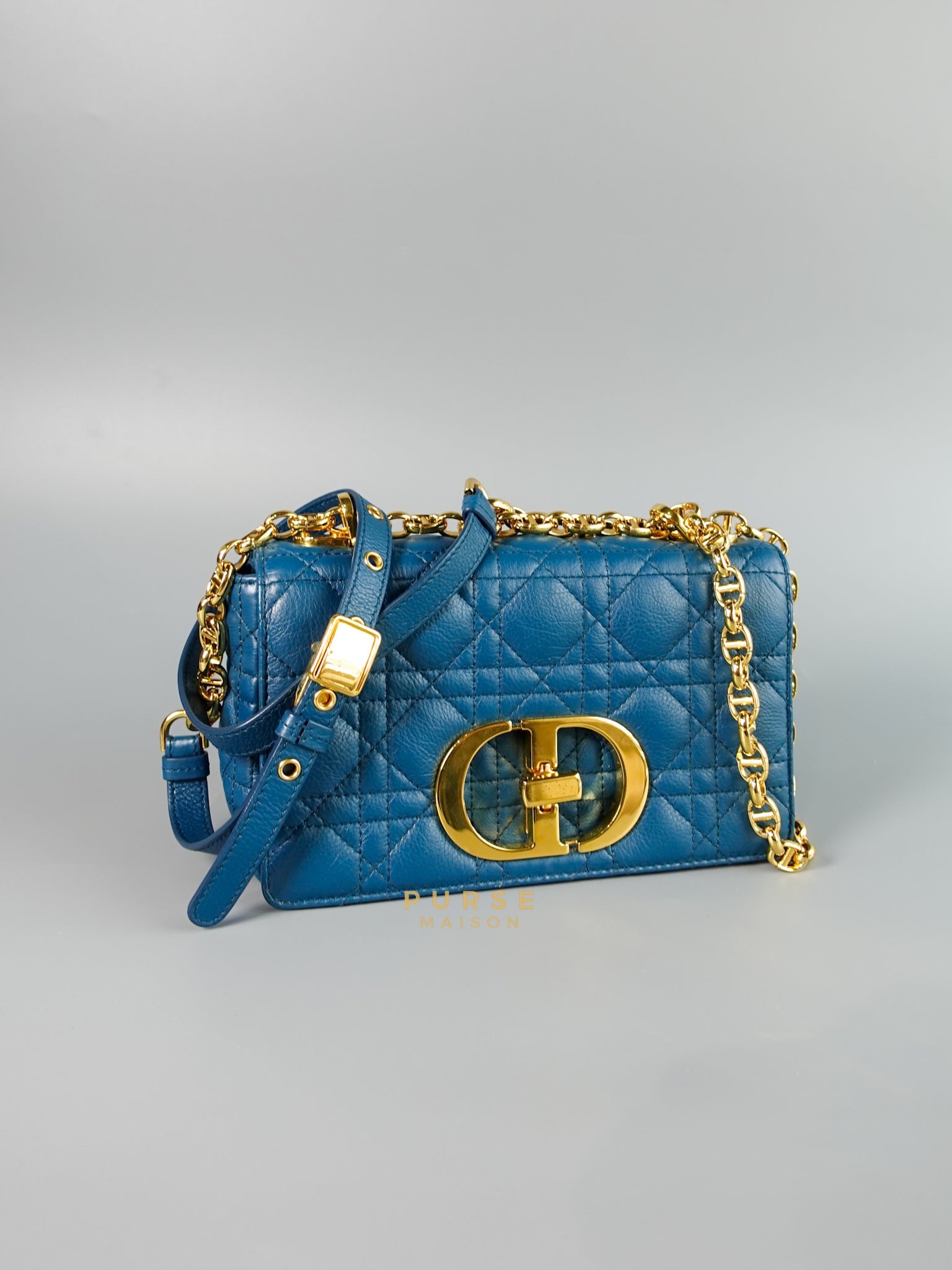 Caro Small Bag in Deep Ocean Blue Supple Cannage Calfskin | Purse Maison Luxury Bags Shop