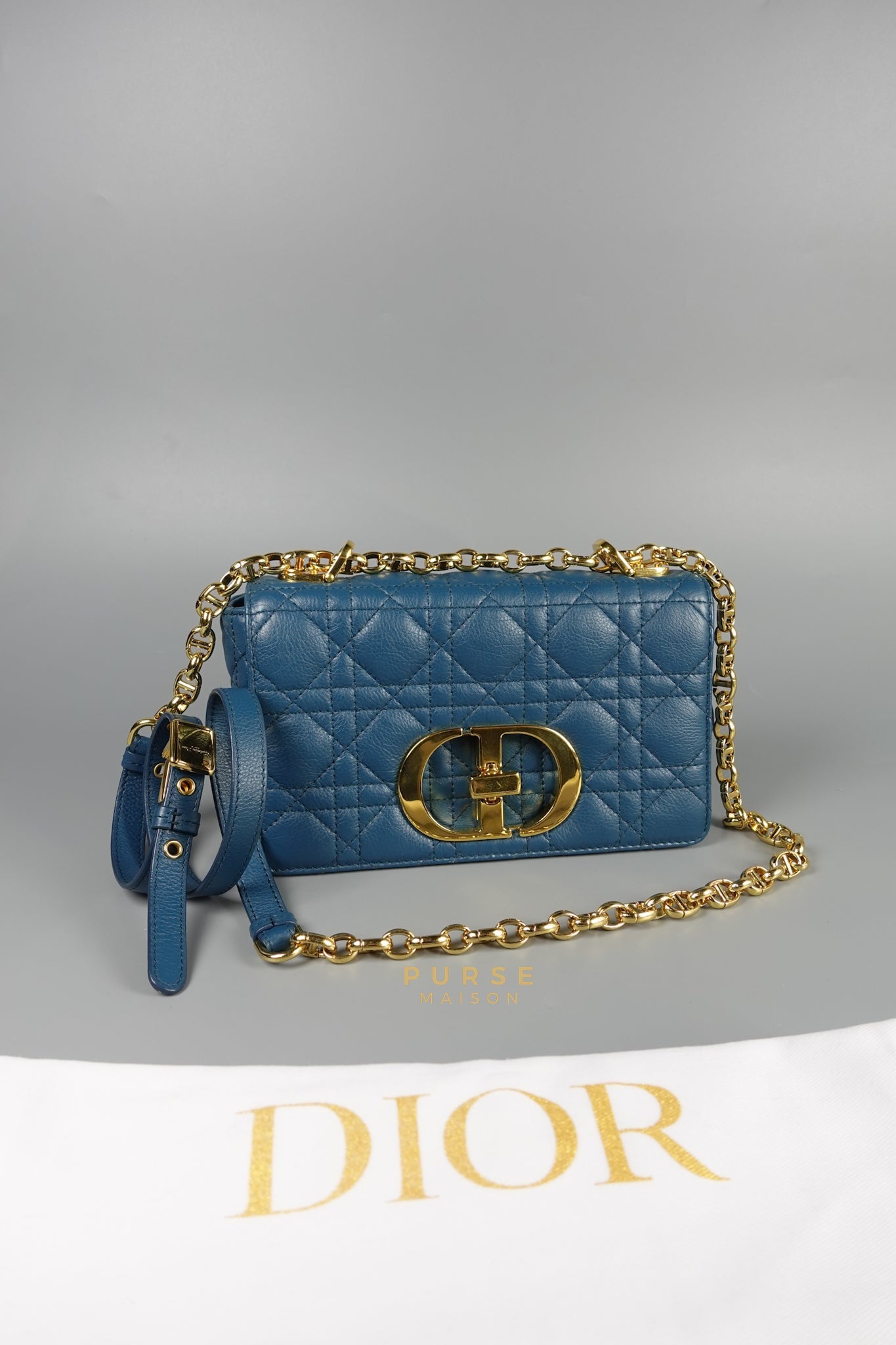 Caro Small Bag in Deep Ocean Blue Supple Cannage Calfskin | Purse Maison Luxury Bags Shop